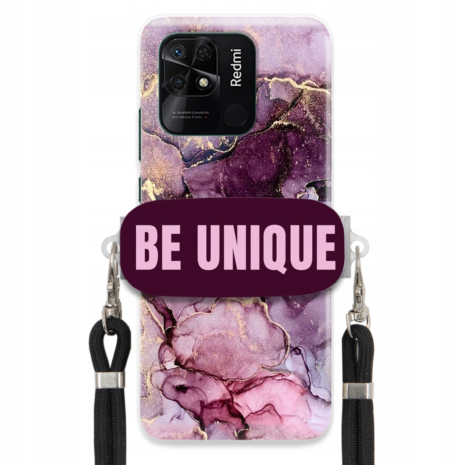 Pouzdro pro Xiaomi Redmi 10C 4G Case Držák Šňůrka Černá Fialová Mramorová