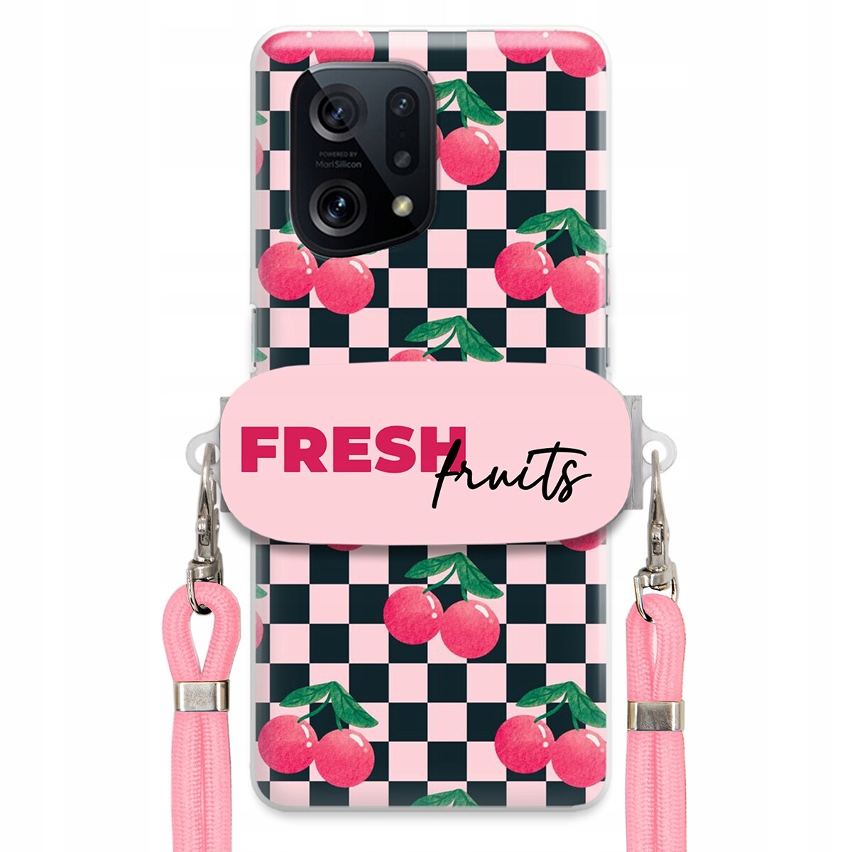 Pouzdro pro Oppo Find X5 Vodítko Pink Crossbody Držák Šachovnice Fresh Fruits