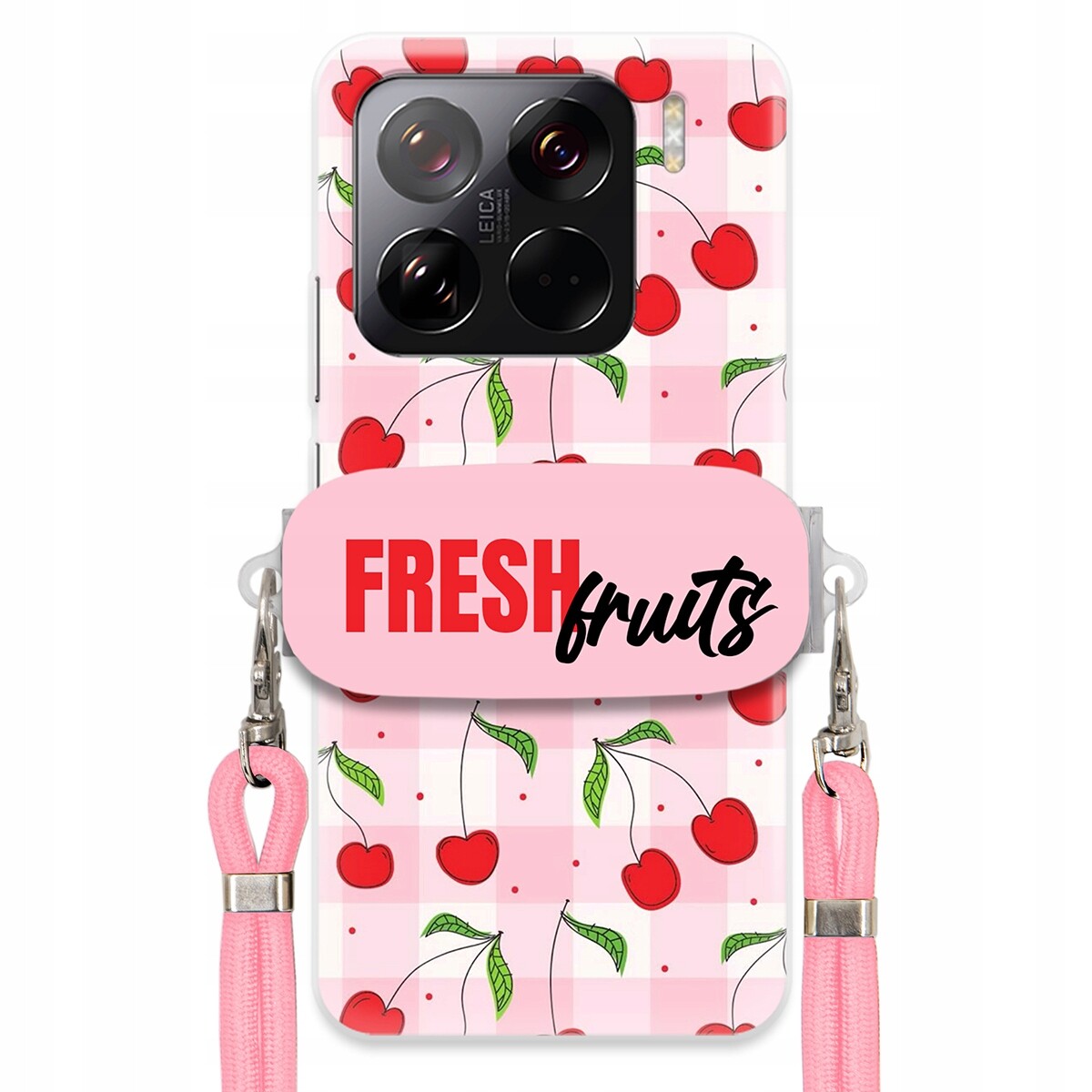 Pouzdro pro Xiaomi 15 Pro Case Držák Šňůrka Růžová Fresh Fruits Mřížka