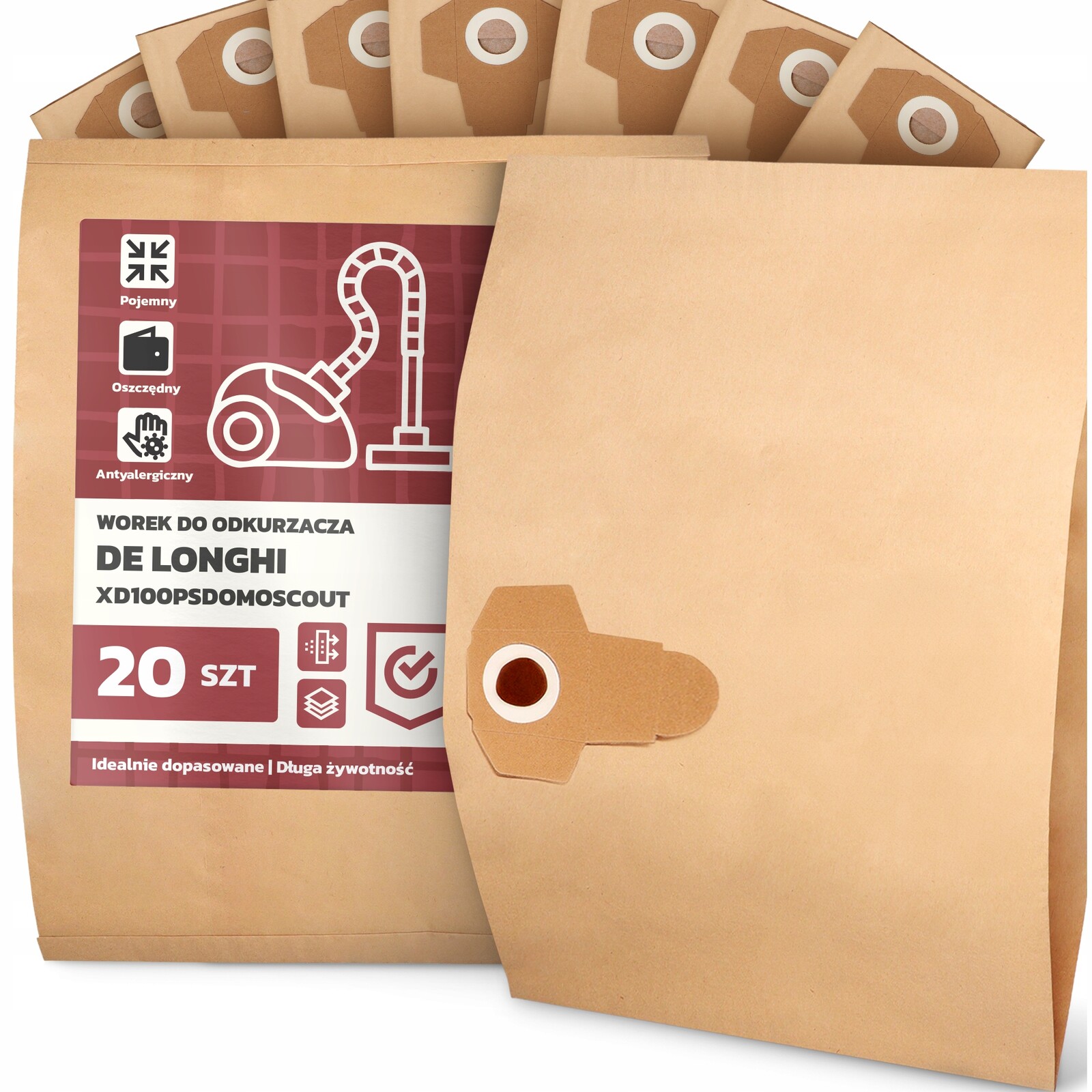 20 x Sáček Do Vysavače Longhi XD100PSDOMOSCOUT Papírový sáček 2A