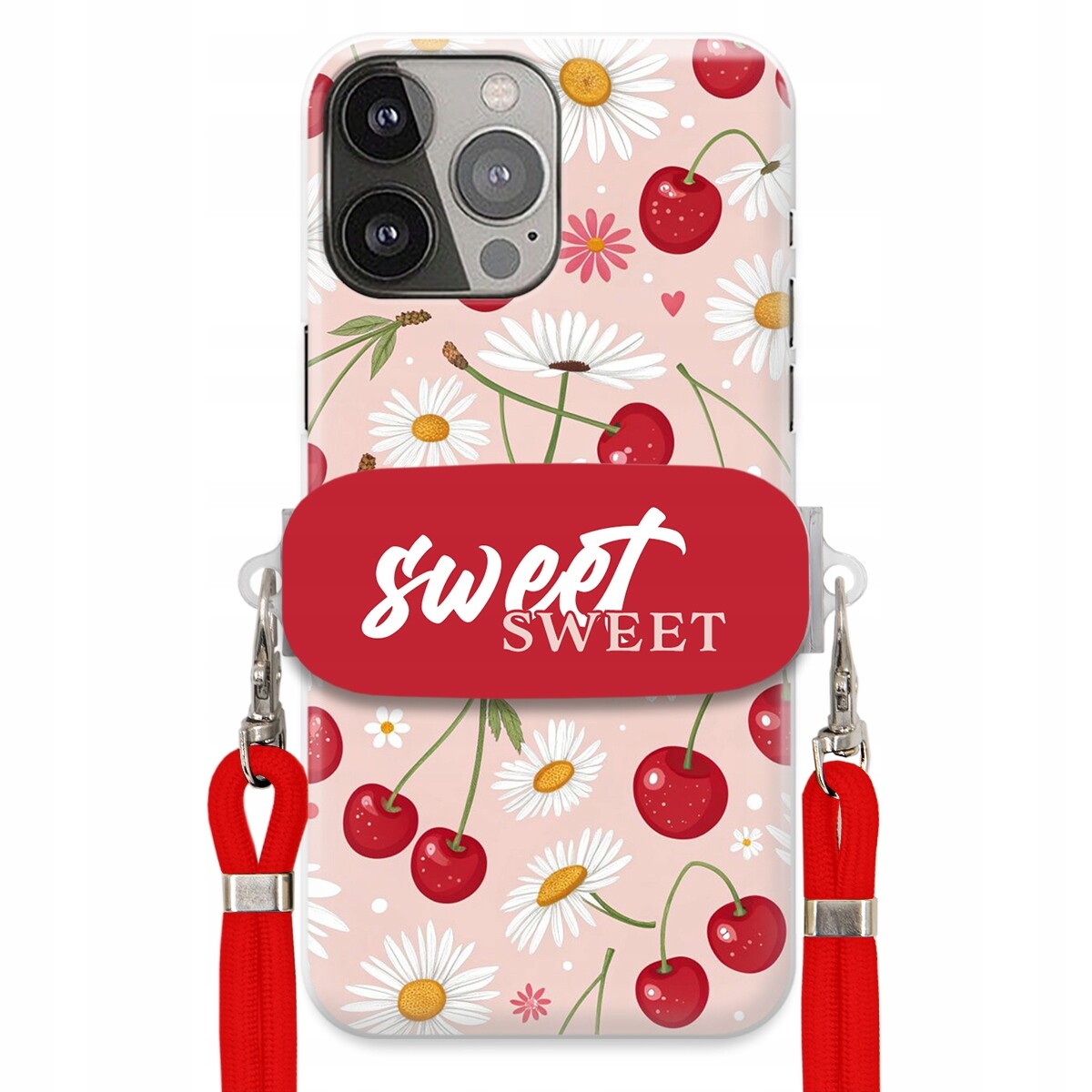 Pouzdro pro iPhone 13 Pro Max Červené vodítko Držák Sweet Sweet Višňový Květ