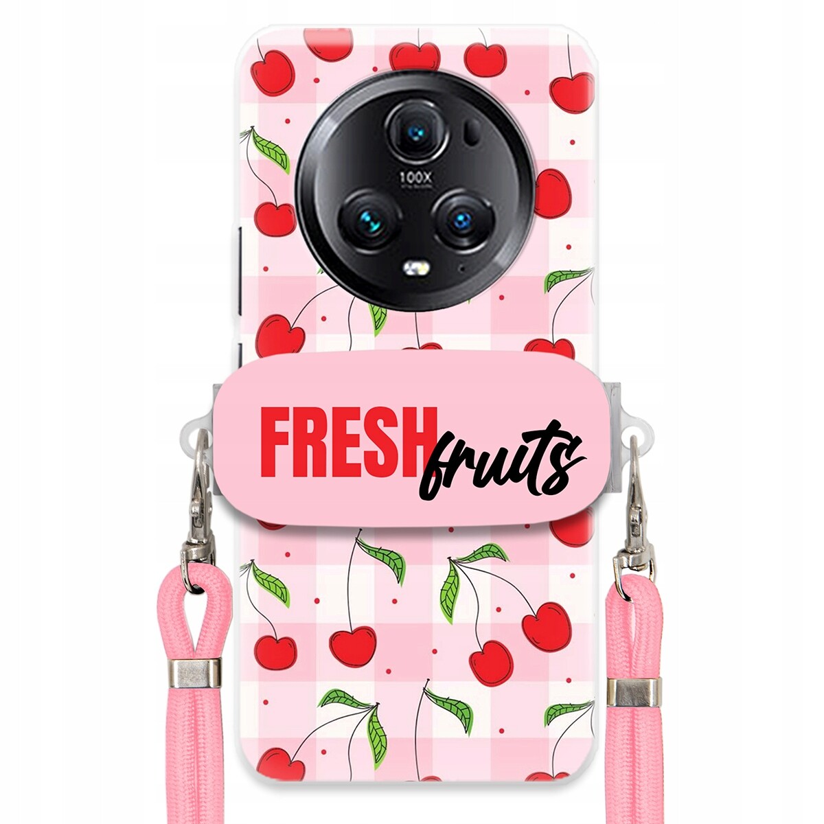 Pouzdro pro Huawei Honor Magic 5 Pro Držák Šňůra Růžová Fresh Fruits Mřížka