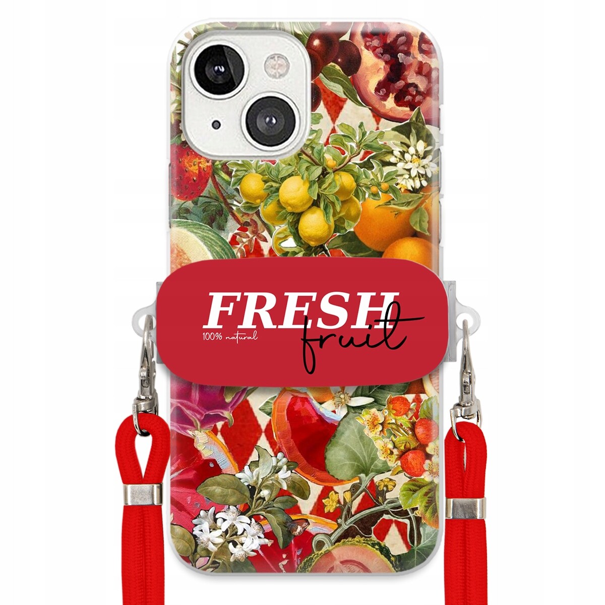 Pouzdro pro iPhone 13 Červené vodítko Crossbody Držák Fresh Fruit Ovocný