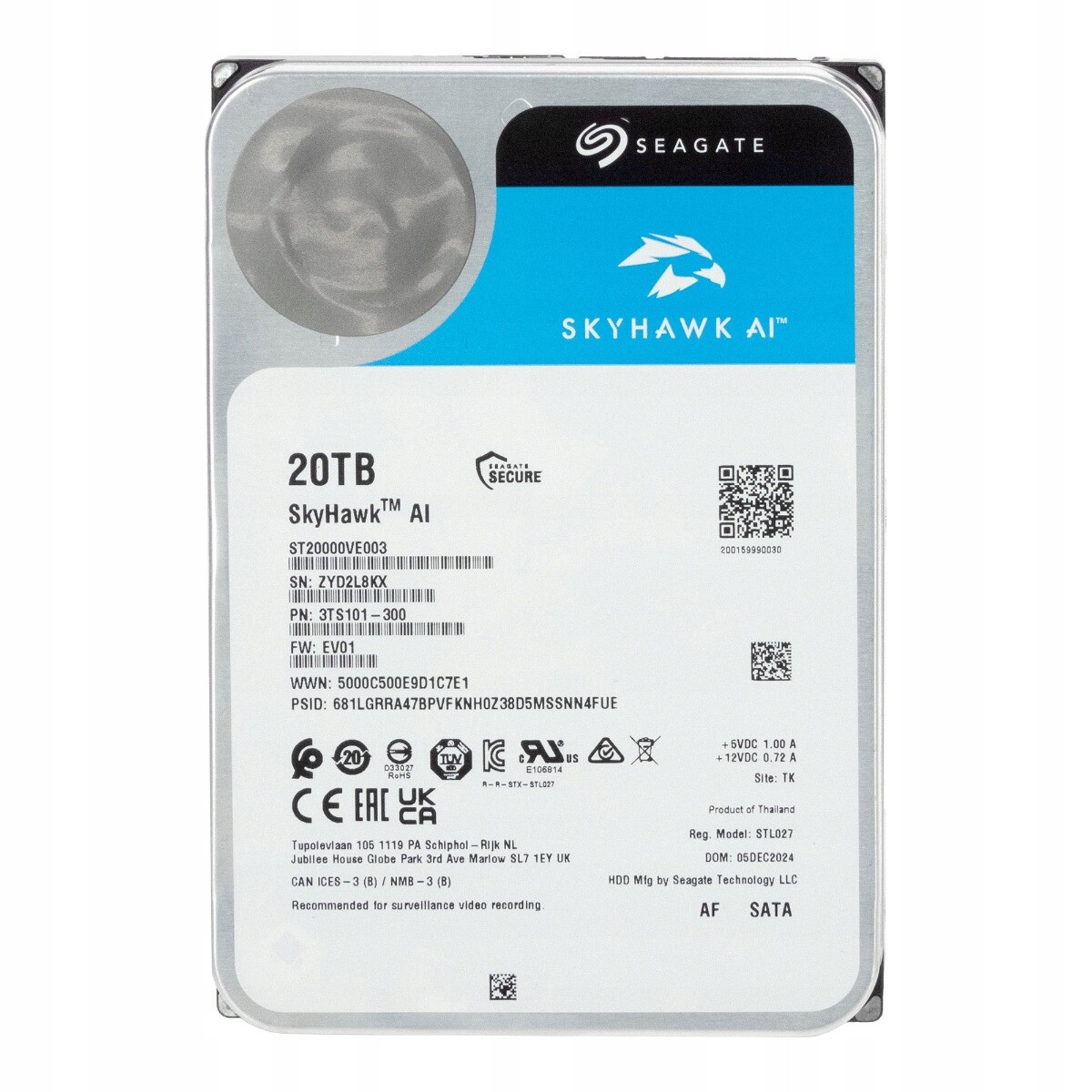 Seagate SkyHawk Ai 20TB 7,2K 512MB Sata III 3,5'' ST20000VE003