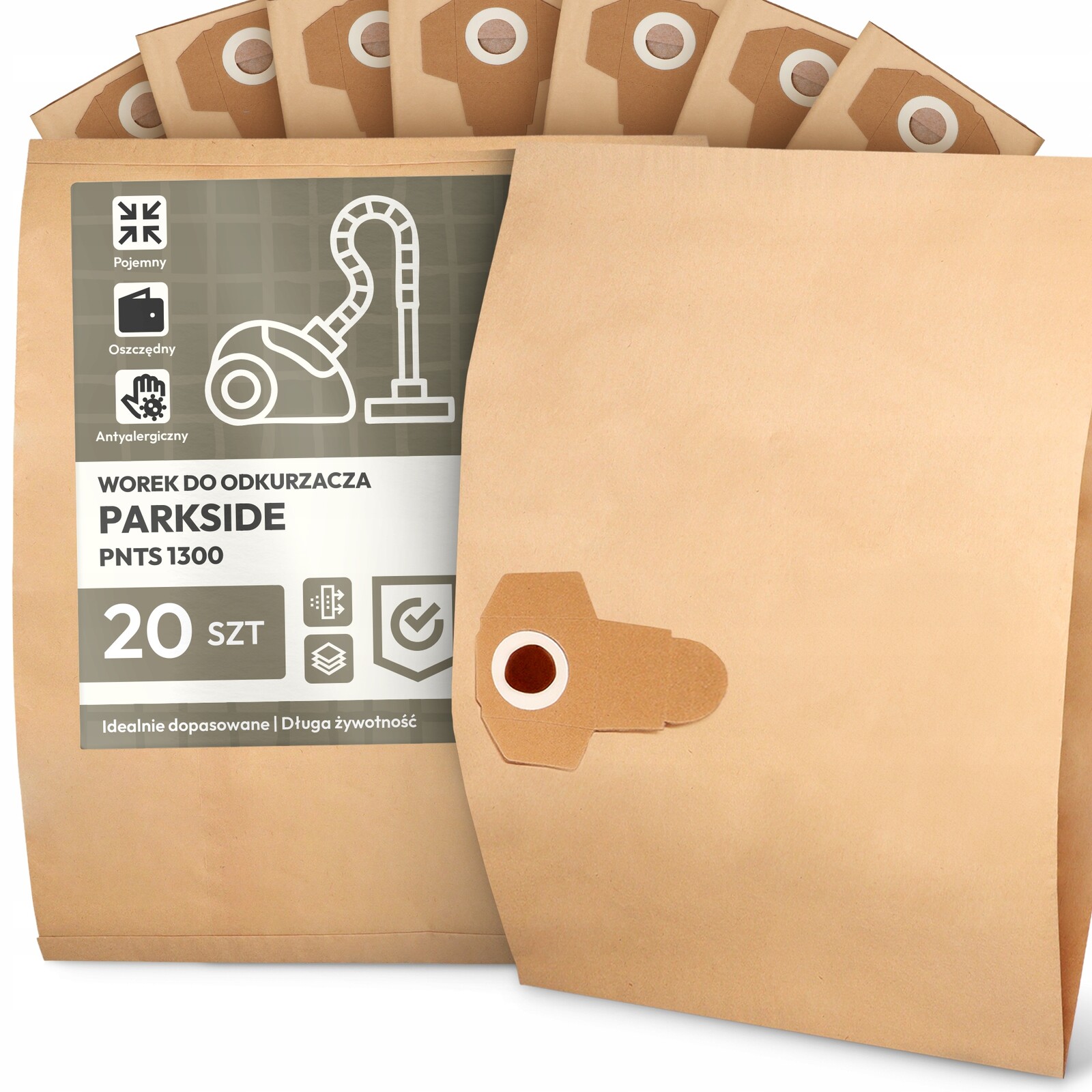 20 x Sáček Pro Vysavač Parkside Pnts 1300 Papírový 2-vrstvový Sáček 2A