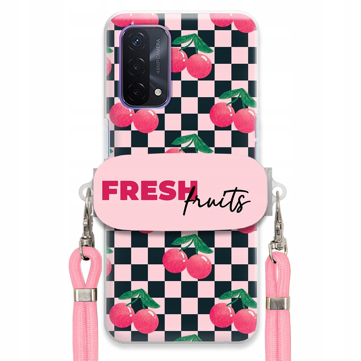 Pouzdro pro Oppo A54 5G Vodítko Pink Crossbody Držák Šachovnice Fresh Fruits