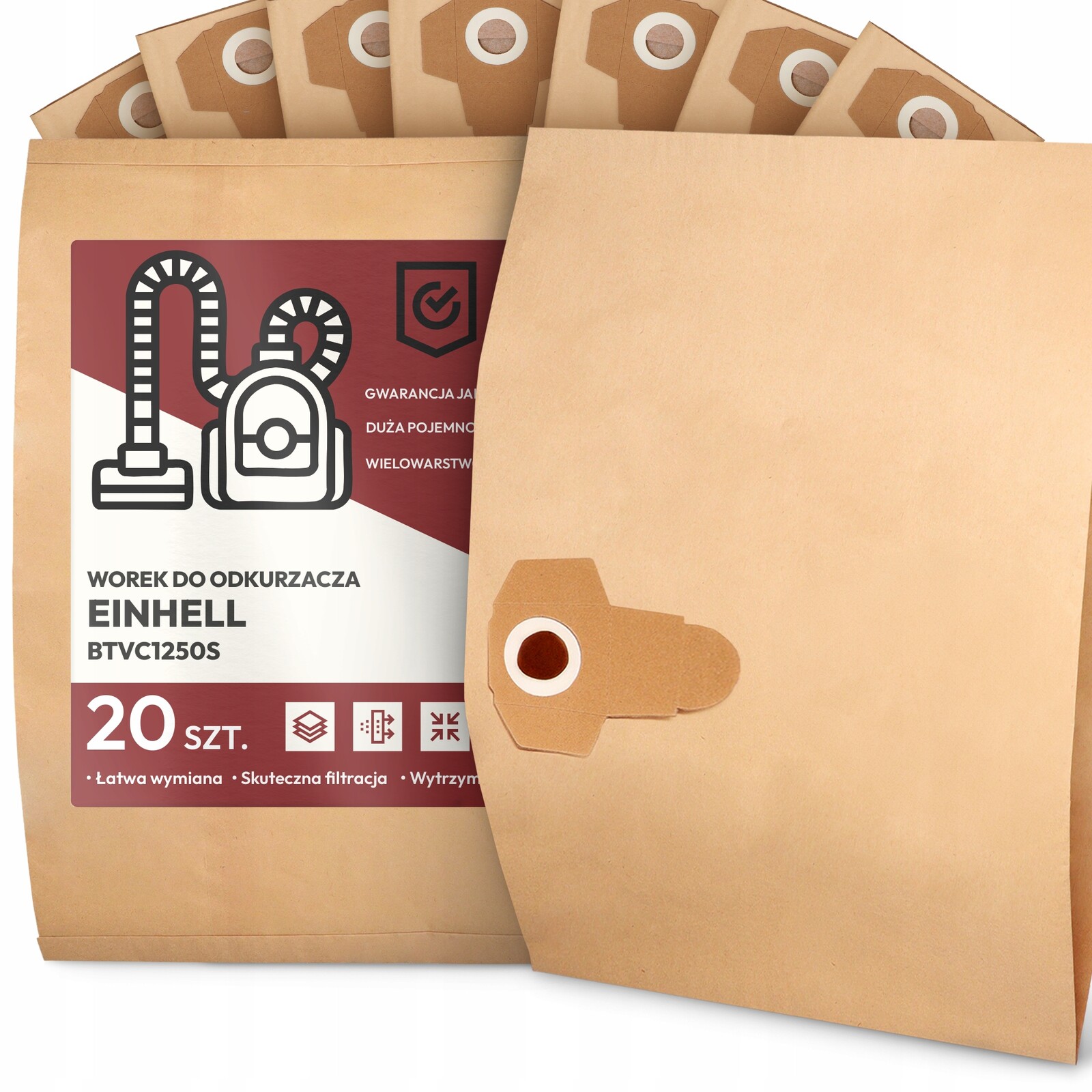20x Sáček Do Vysavače Einhell BTVC1250S Papírový 2-vrstvový Sáček 2A