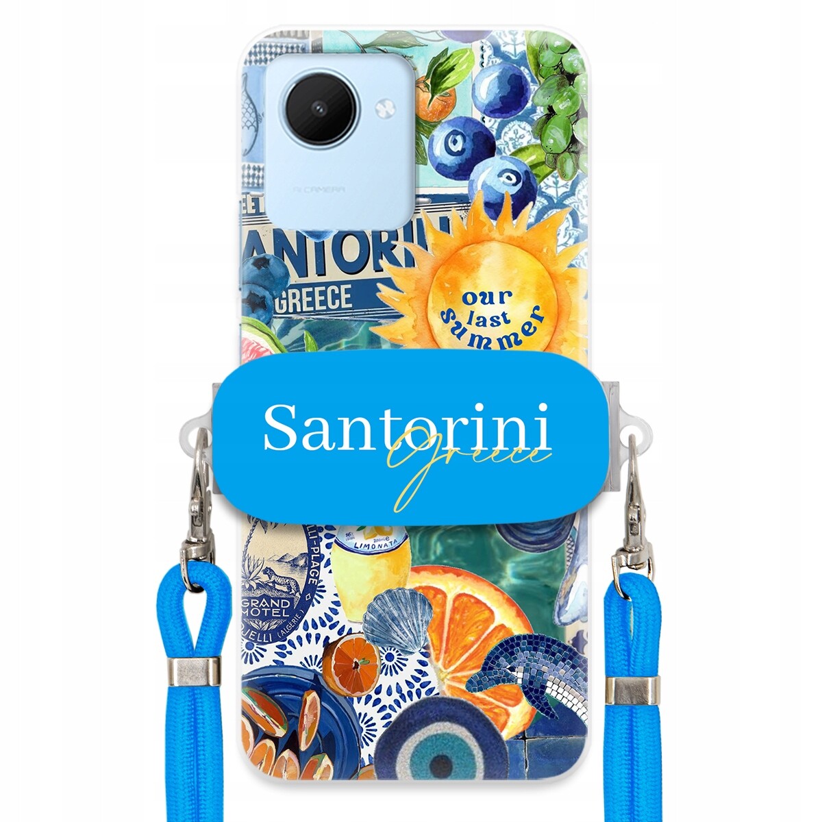 Pouzdro pro Realme C30 Modré Crossbody vodítko Držák Santorini Sea Vibes