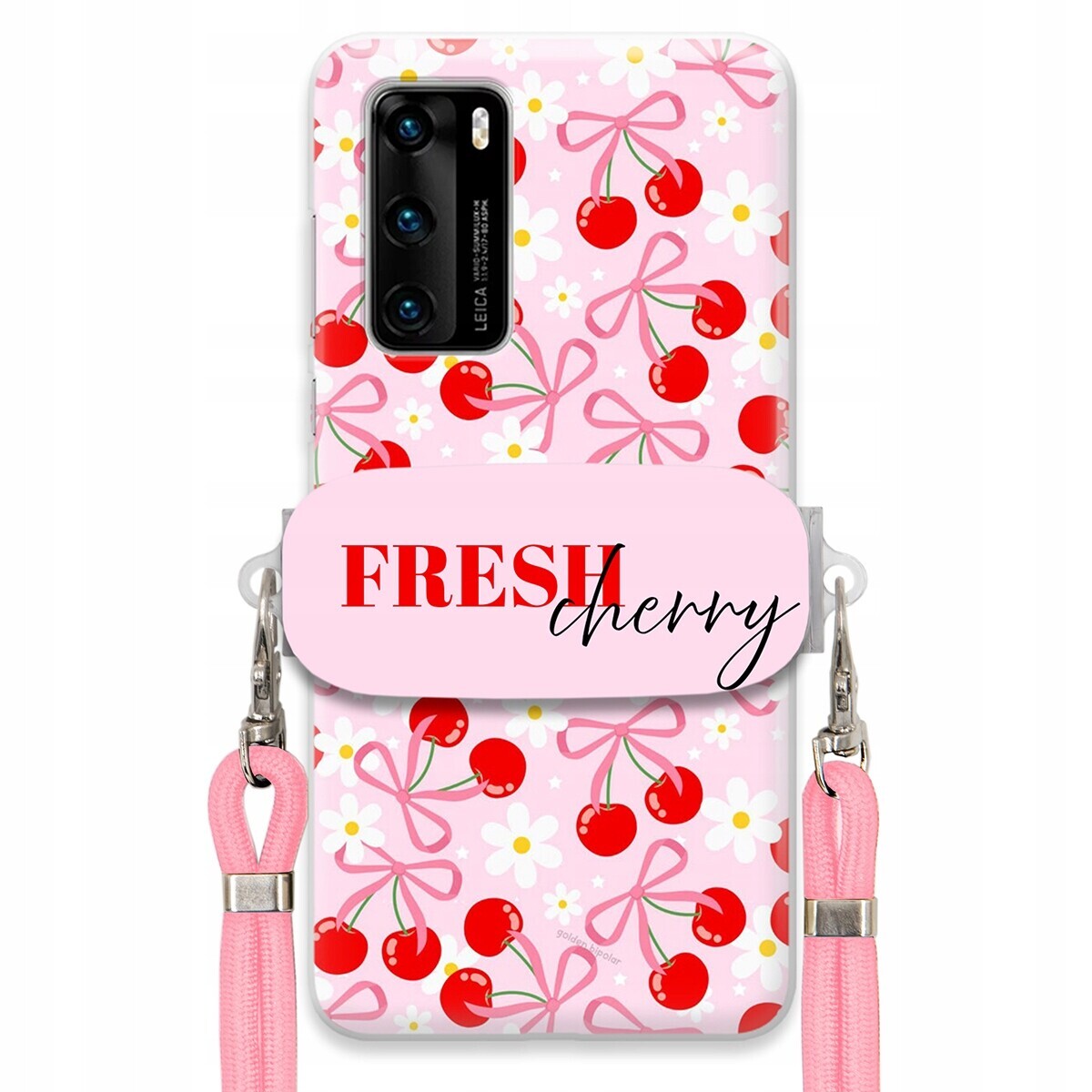 Pouzdro pro Huawei P40 5G Držák Šňůrka Růžová Fresh Cherry Mašle