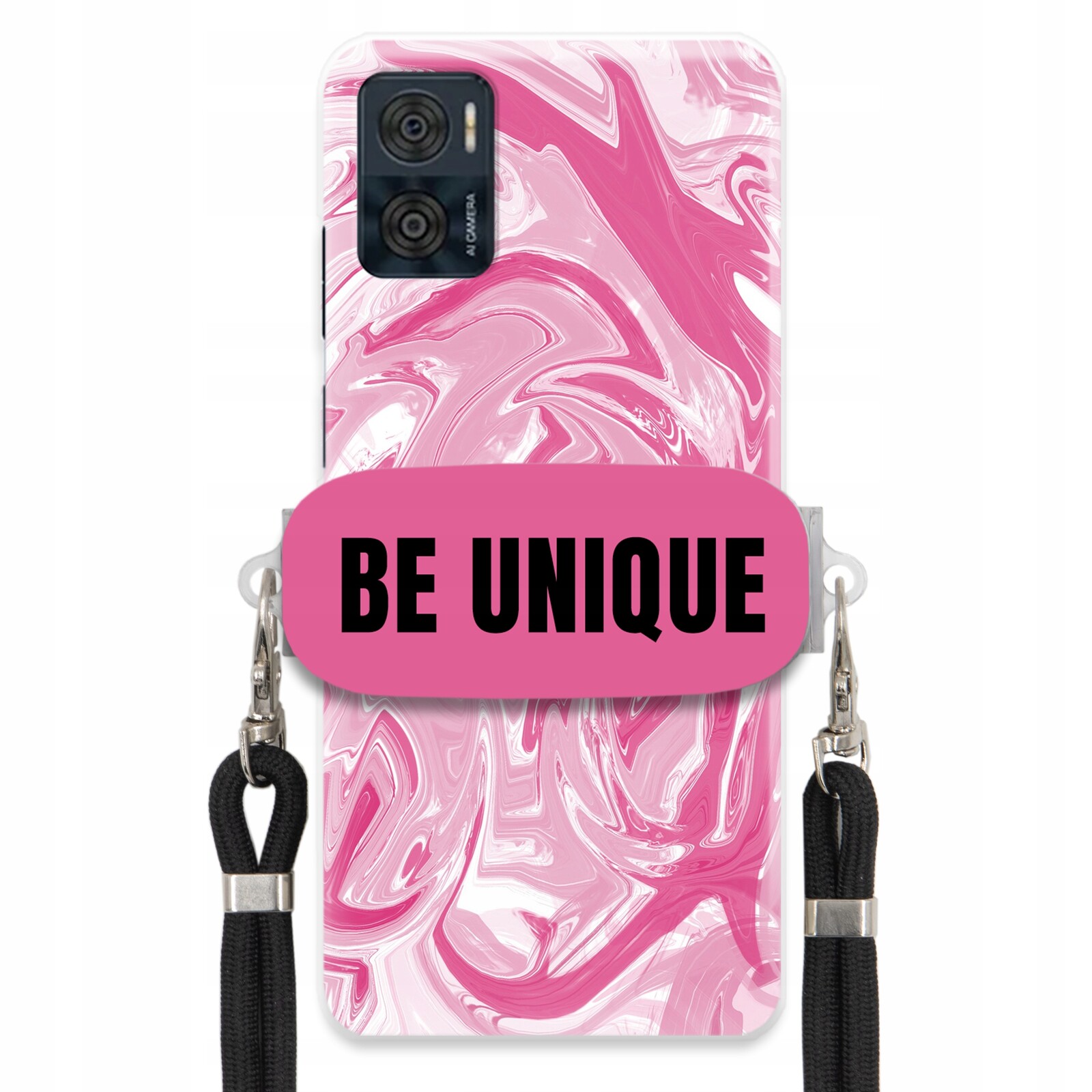 Pouzdro pro Motorola E22 Case úchytka pro šňůrku Černá Růžová Mramorová Be Unique