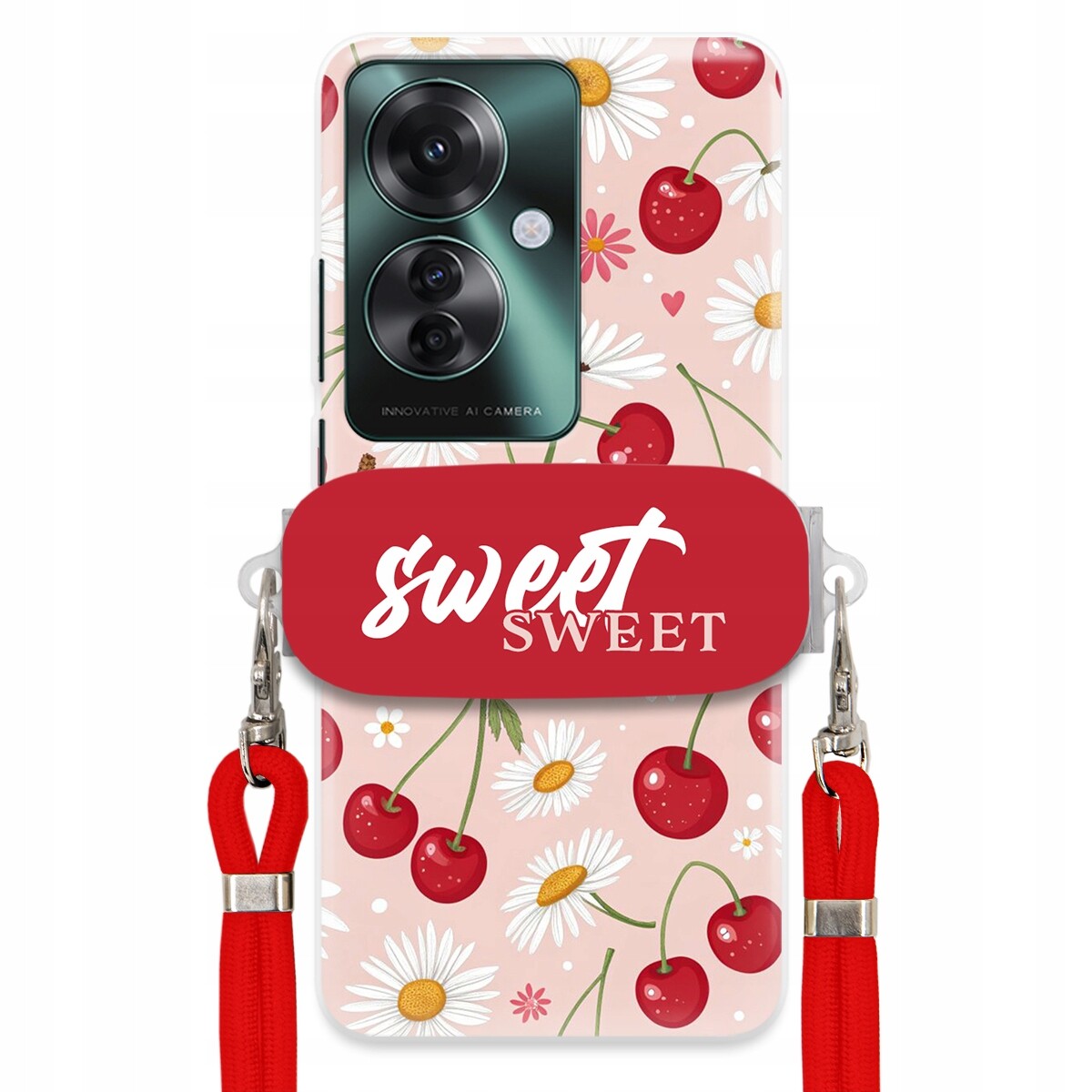 Pouzdro pro Oppo Reno 11F 5G Červené vodítko držák Sweet Sweet Višňový Květ