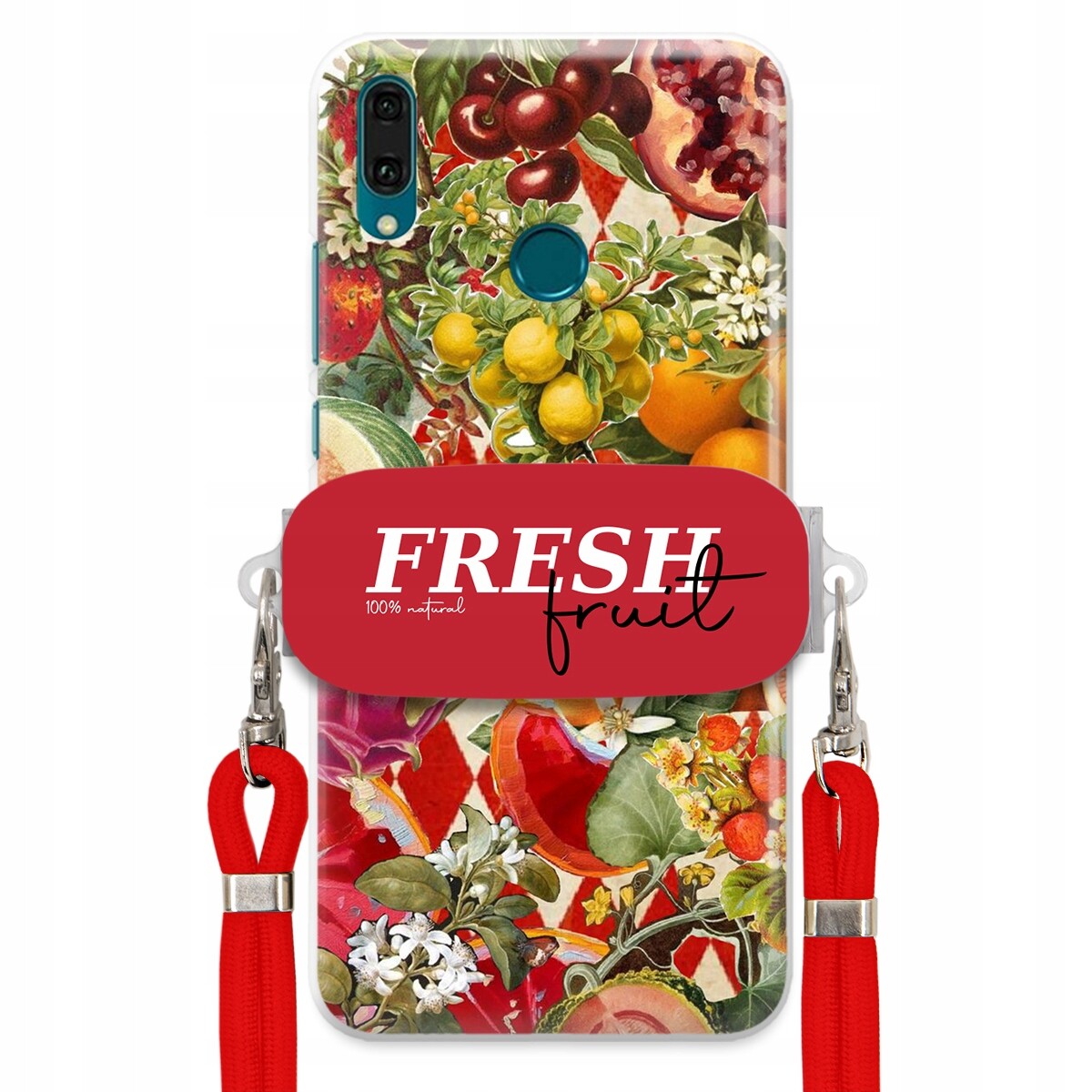 Pouzdro pro Huawei Y9 2019 Červené vodítko Crossbody Držák Fresh Fruit Ovoce