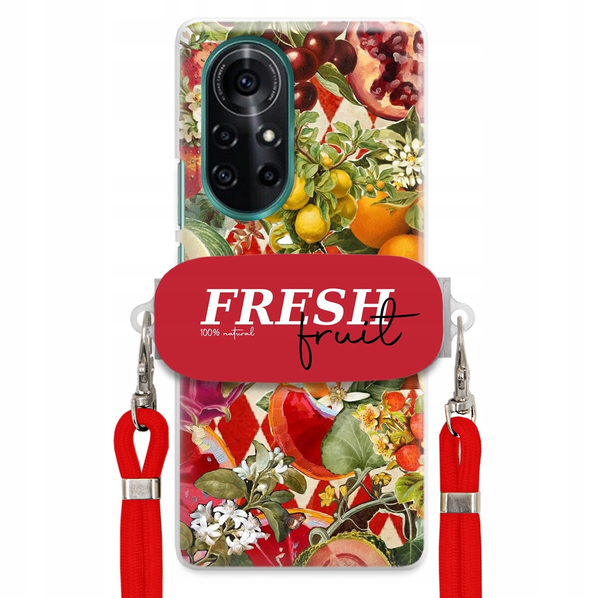 Pouzdro pro Huawei Nova 8 Pro Červené Crossbody vodítko Držák Fresh Fruit