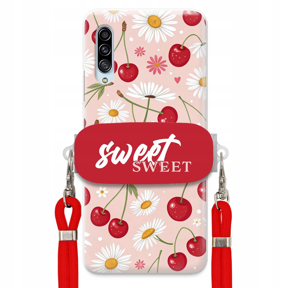 Pouzdro pro Samsung A90 Červené vodítko držák Sweet Sweet Višeň a sedmikráska