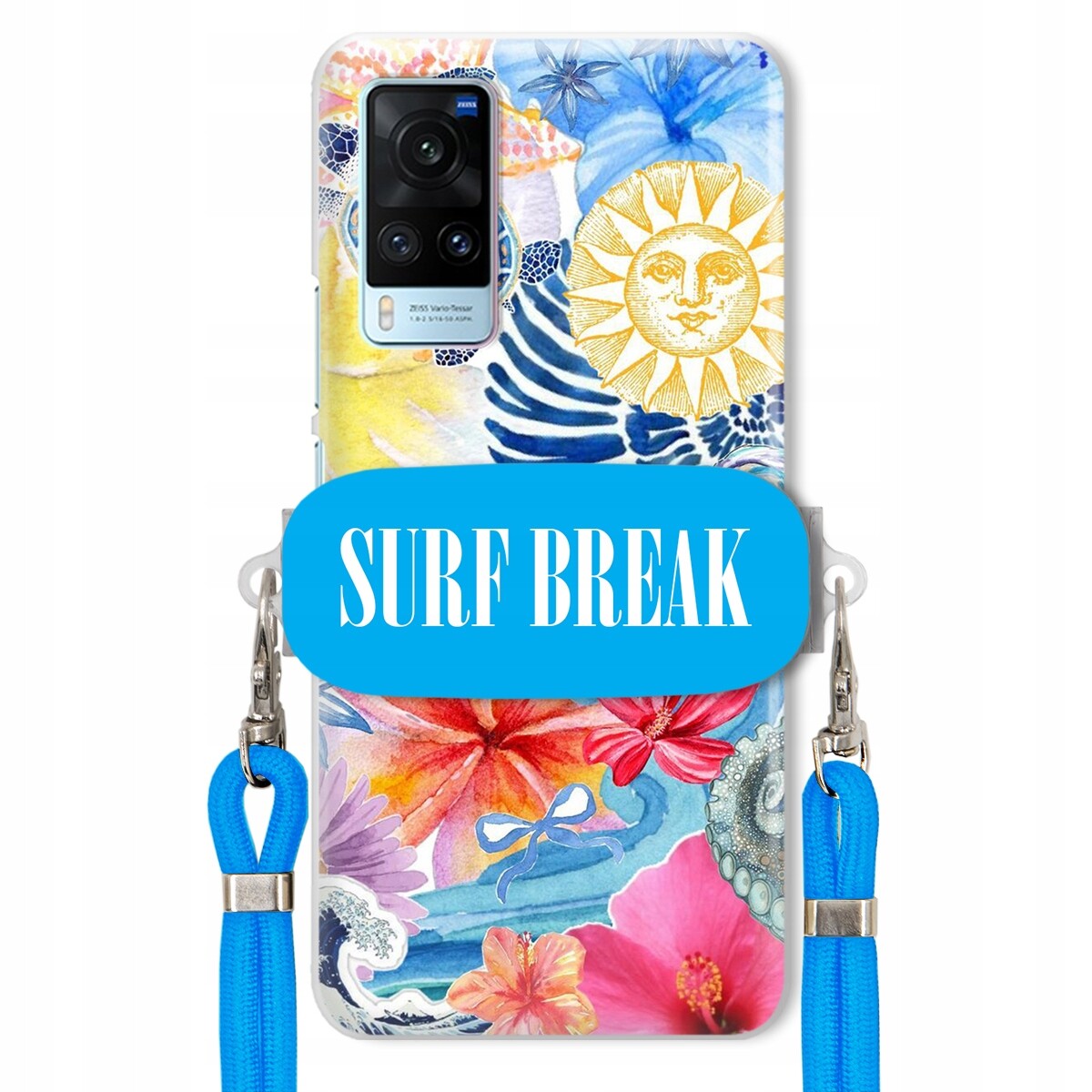 pouzdro na Vivo X60 Vodítko Crossbody Blue Držák Surf Break Pancéřové Dovolená