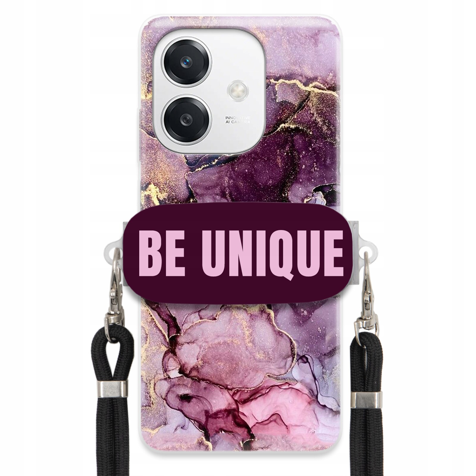Pouzdro pro Oppo A40M Case úchytka na šňůrku Černá Fialová Mramorová