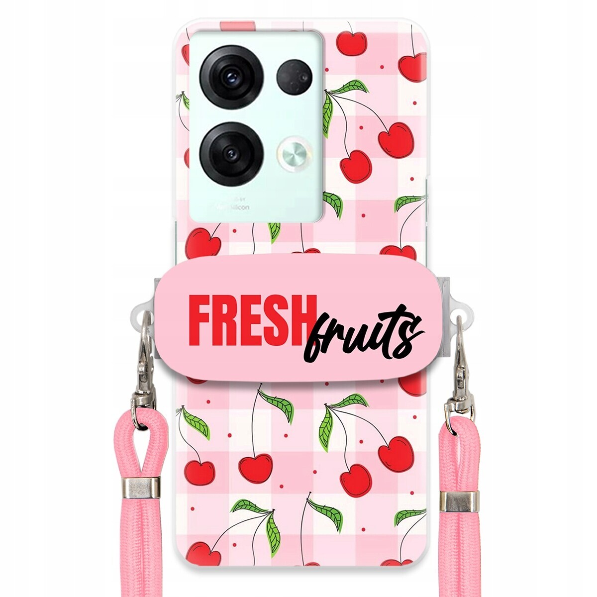 Pouzdro pro Oppo Reno 8 Pro Case Držák Šňůrka Růžová Fresh Fruits Mřížka