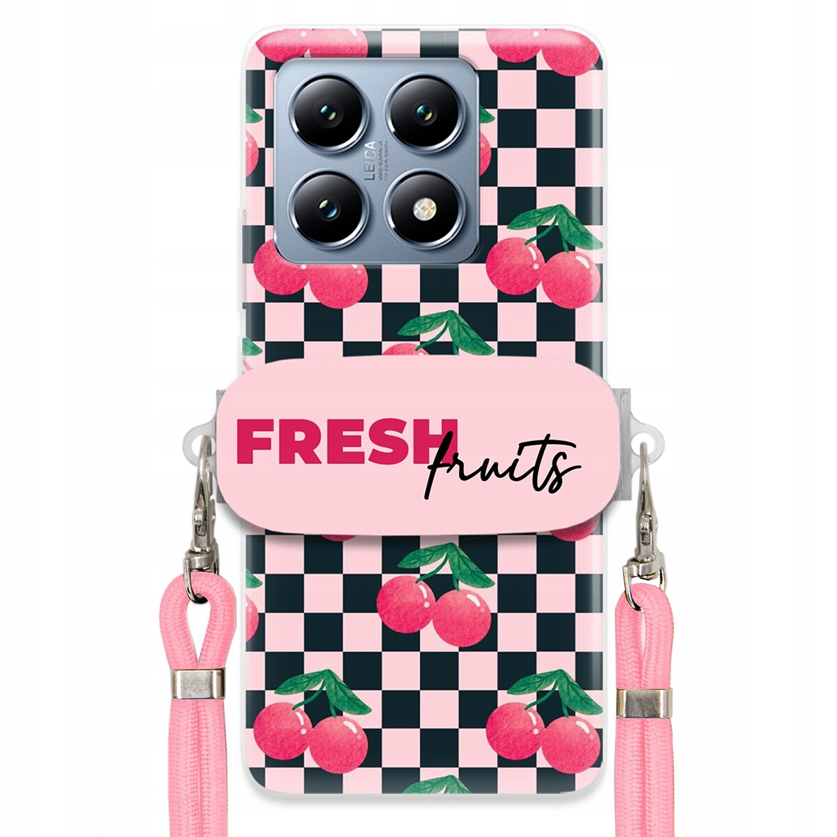 Pouzdro pro Xiaomi 14T Vodítko Pink Crossbody Držák na šachovnici Fresh Fruits