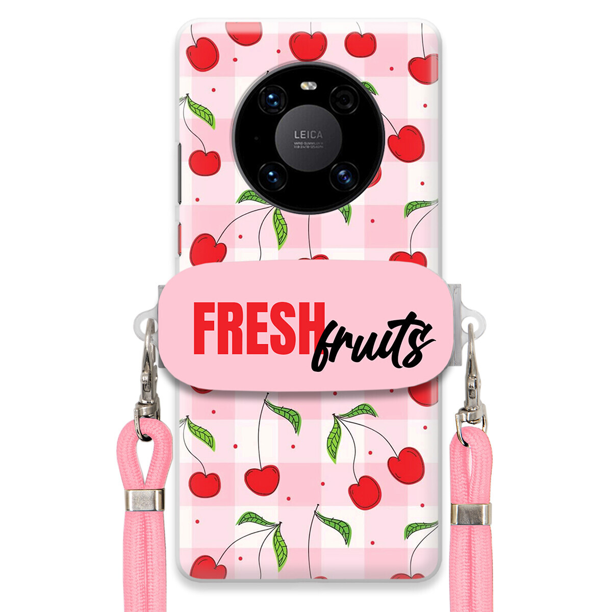 Pouzdro pro Huawei Mate 40 Pro Case Držák Šňůra Růžová Fresh Fruits Mřížka