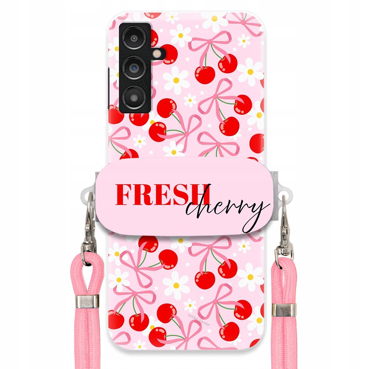 Pouzdro pro Samsung A14 5G Case Držák Šňůrka Růžová Fresh Cherry Kokardy