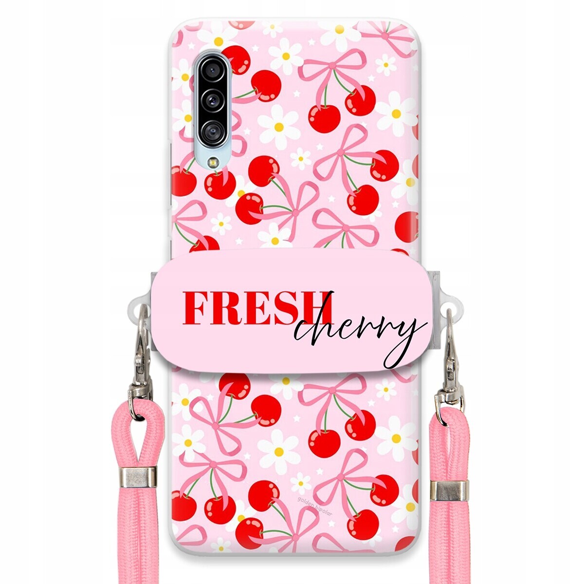 Pouzdro pro Samsung A90 Case Držák Šňůrka Růžová Cherry Třešničky Mašličky