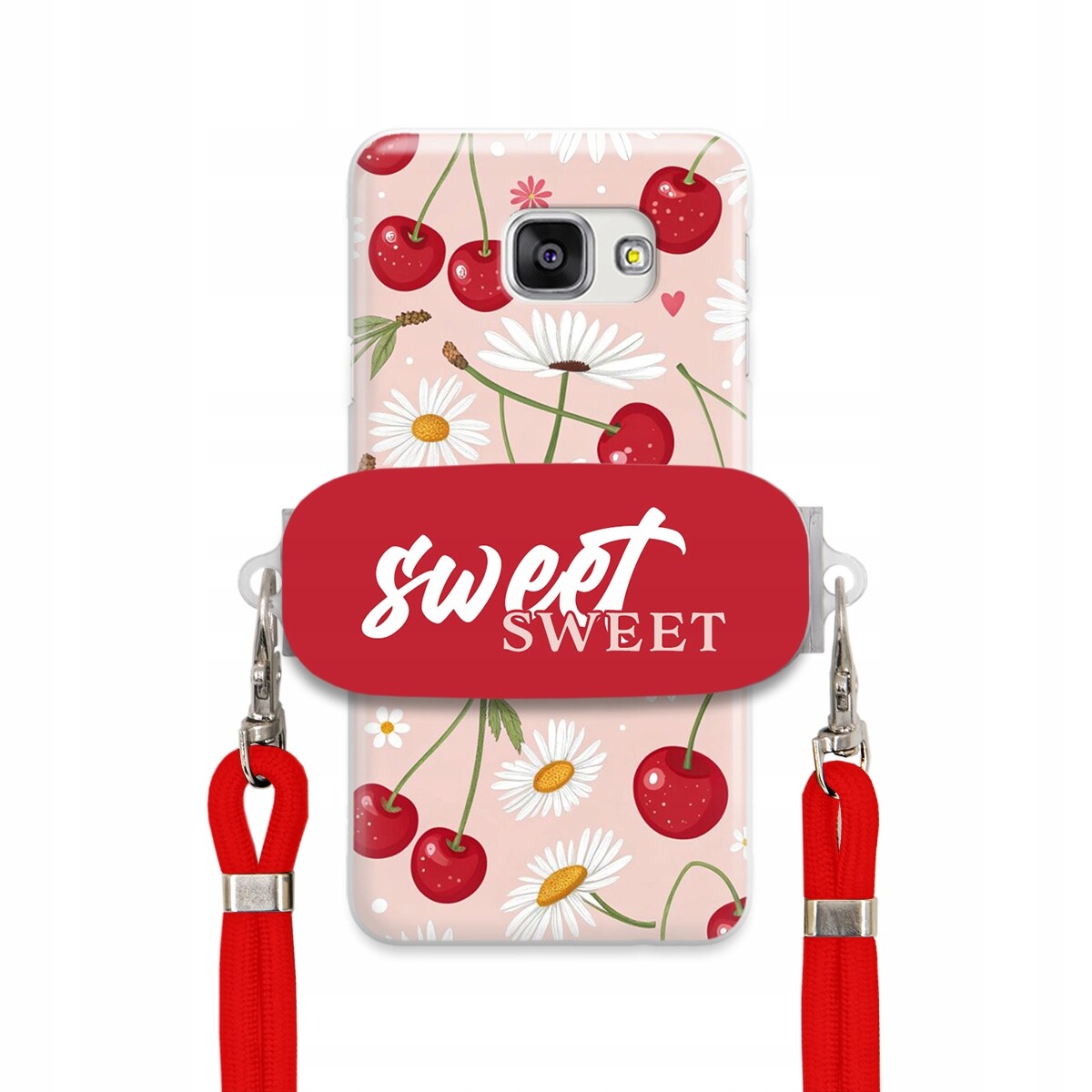 Pouzdro pro Samsung A7 2016 Červené vodítko držák Crossbody Sweet Višňový Květ