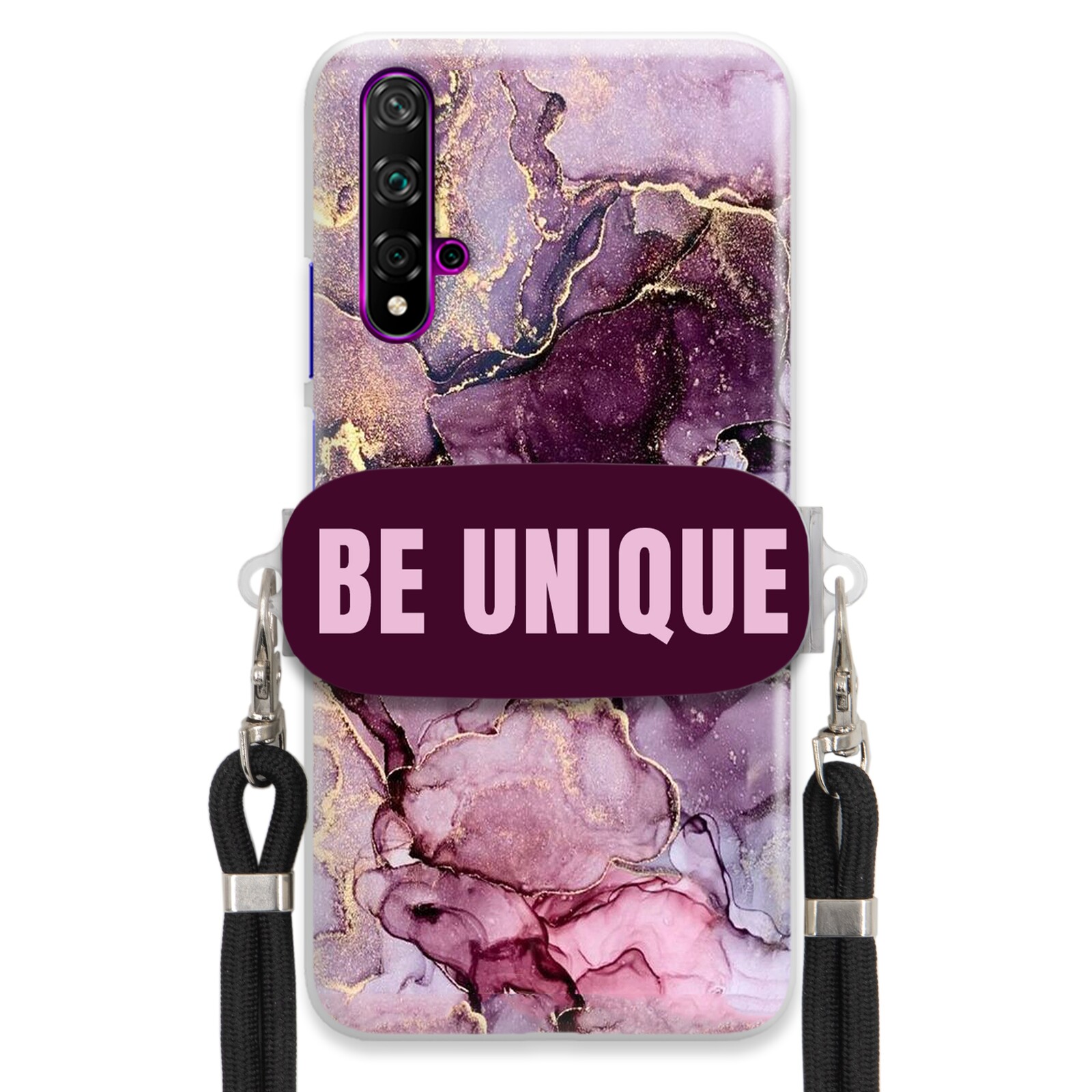 Pouzdro Premium pro Huawei Nova 5 Case Sklopná šňůrka Černá Fialová Mramorová