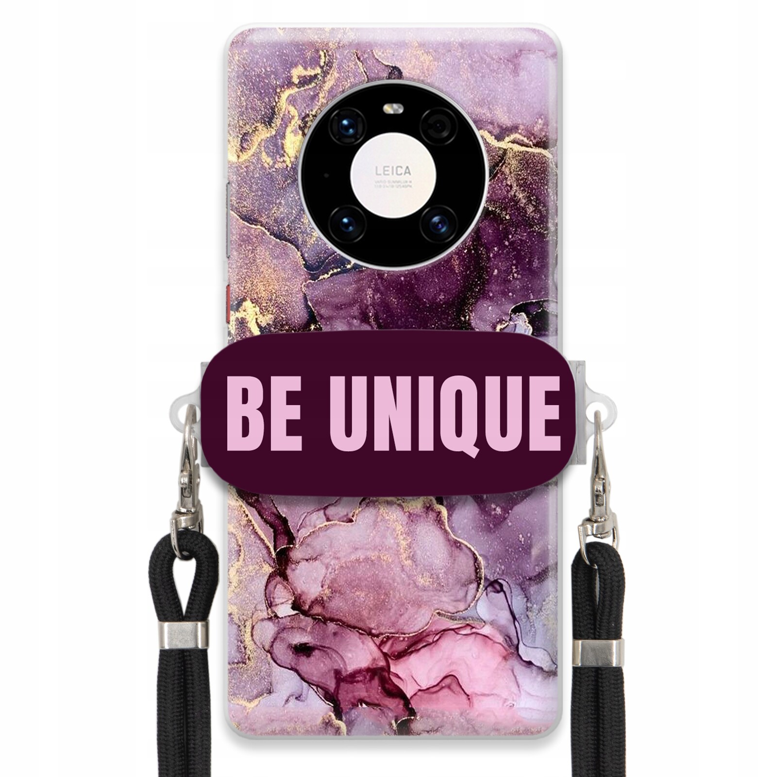 Pouzdro pro Huawei Mate 40 úchytka na šňůrku Černá Fialová Mramor Be Unique