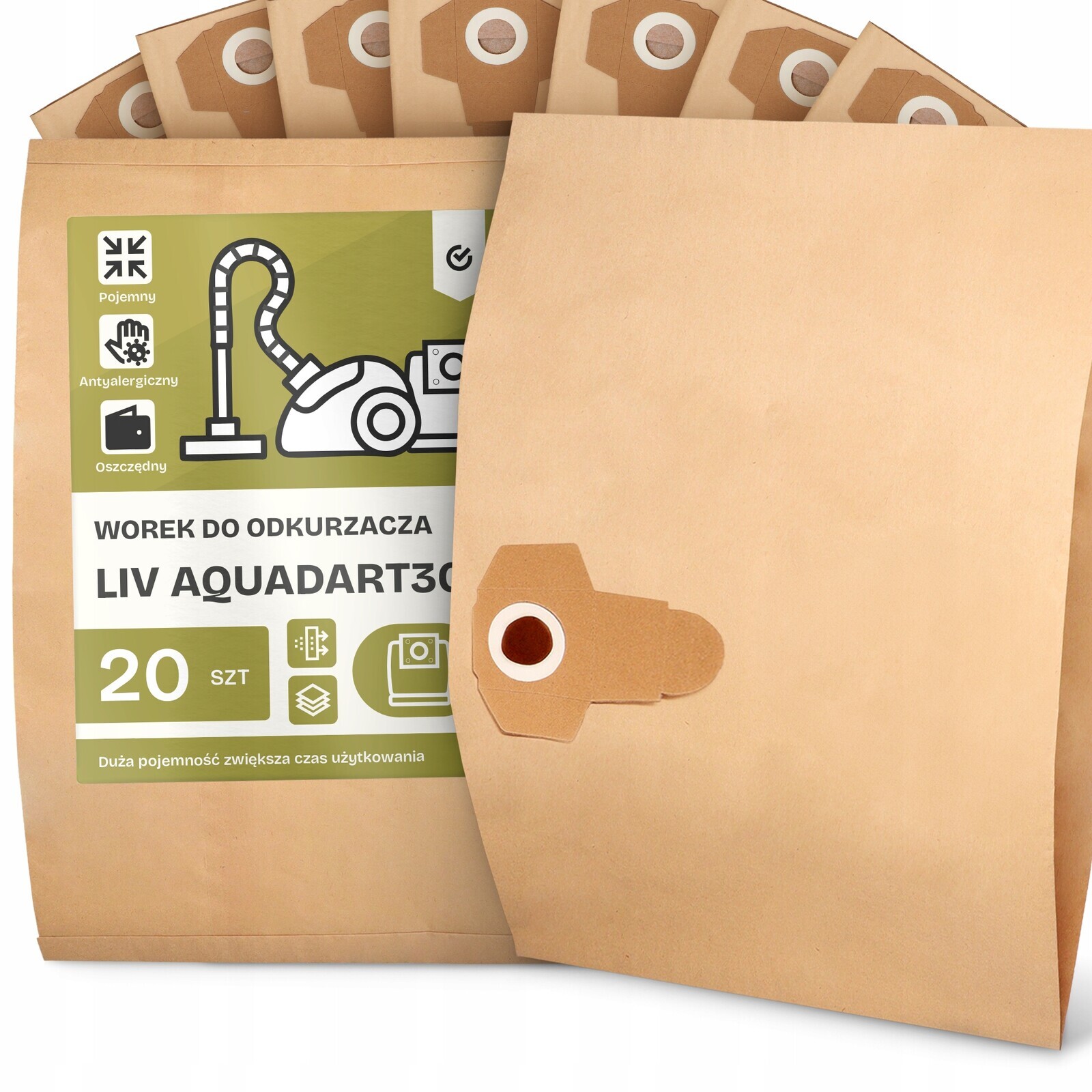 20 x Sáček Do Vysavače Liv AQUADART30 Papírový 2-vrstvový Sáček Sáčky 2A
