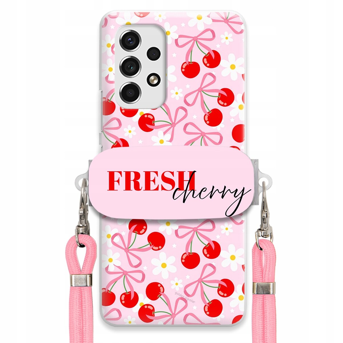 Pouzdro pro Samsung A53 5G Case Držák Šňůrka Růžová Fresh Cherry Kokardy