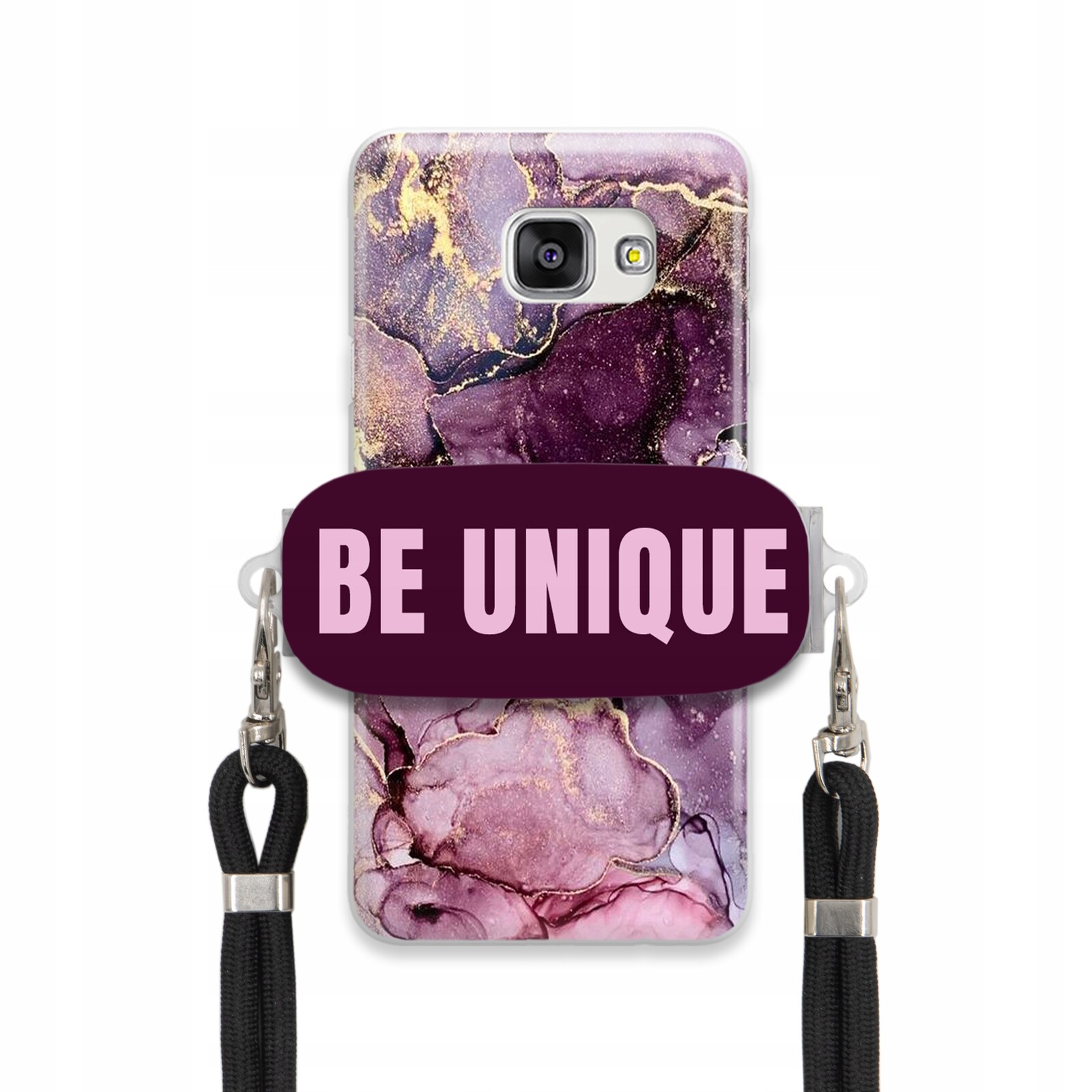 Pouzdro pro Samsung A7 2016 úchytka na šňůrku Černá Fialová Mramor Be Unique