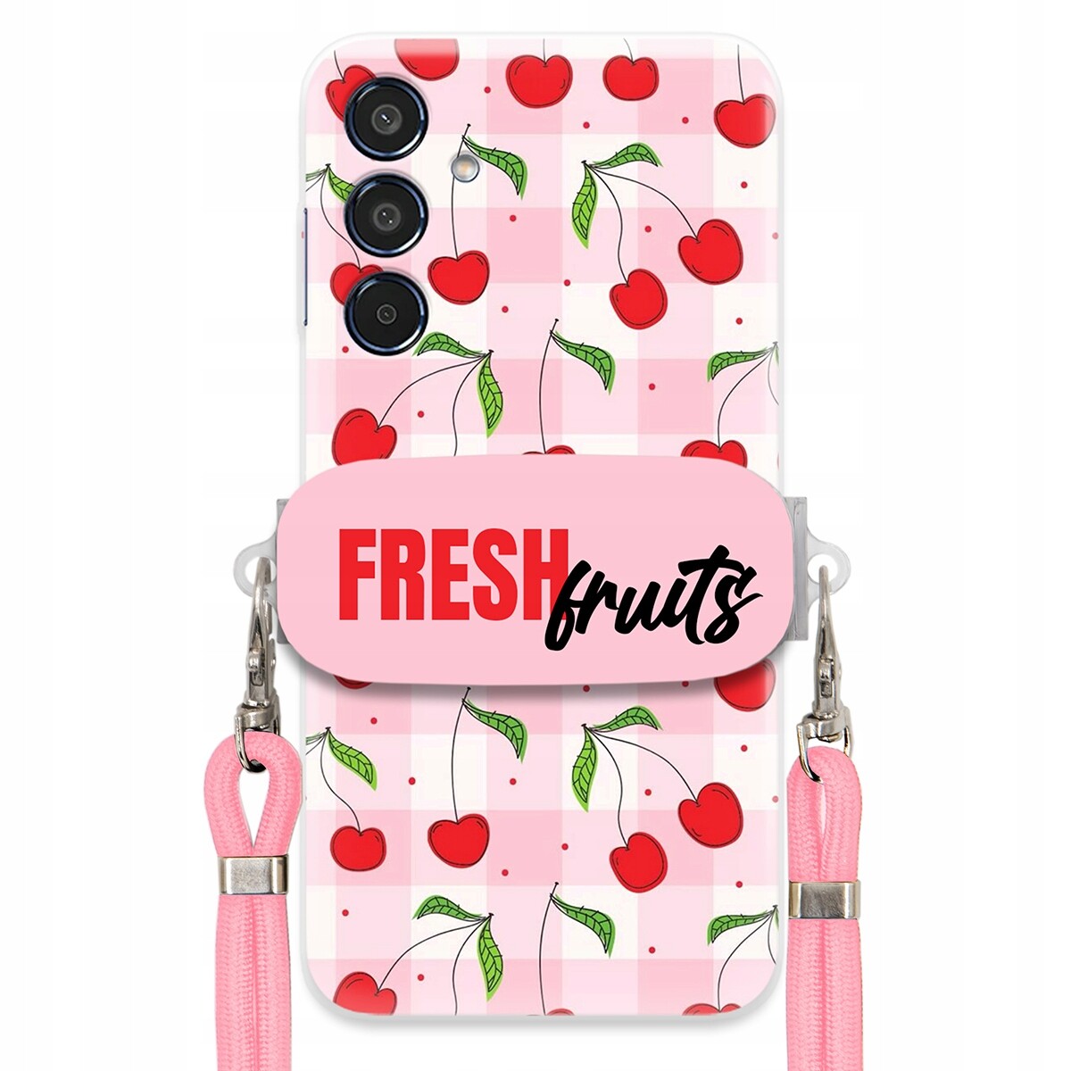 Pouzdro pro Samsung M35 5G Držák Šňůrky Růžová Fresh Fruits Mřížka