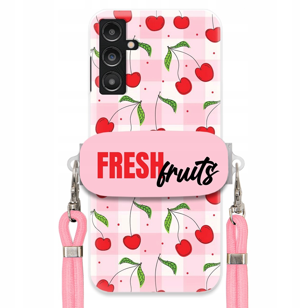 Pouzdro pro Samsung A14 5G Case Držák Šňůrka Růžová Fresh Fruits Mřížka