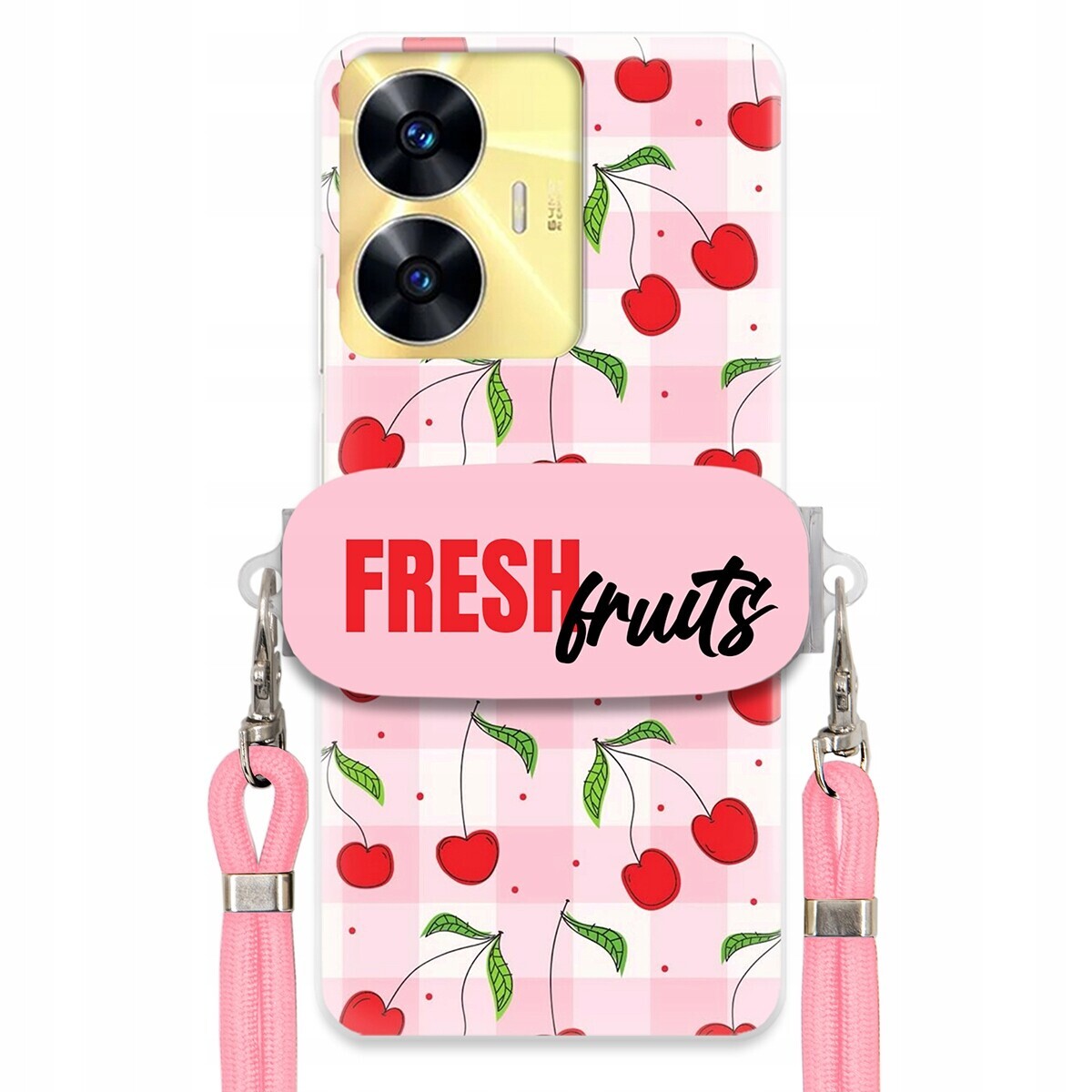 Pouzdro pro Realme C55 Case Držák Šňůrka Růžová Fresh Fruits Mřížka Ovoce