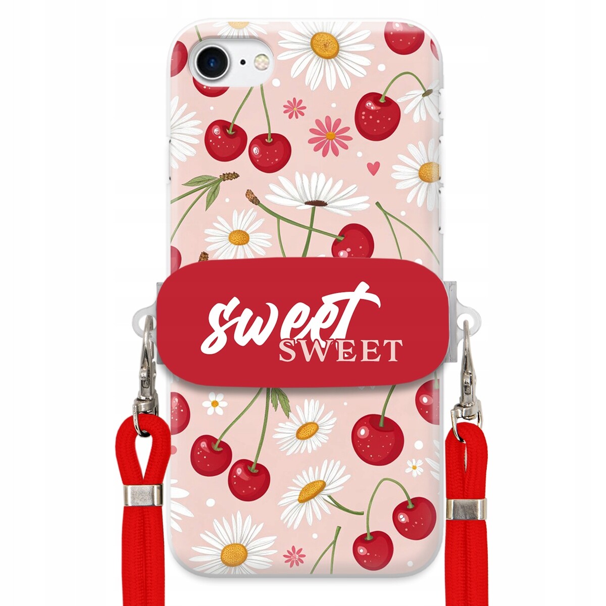Pouzdro pro iPhone 8 Červené vodítko držák Crossbody Sweet Sweet Višňový Květ