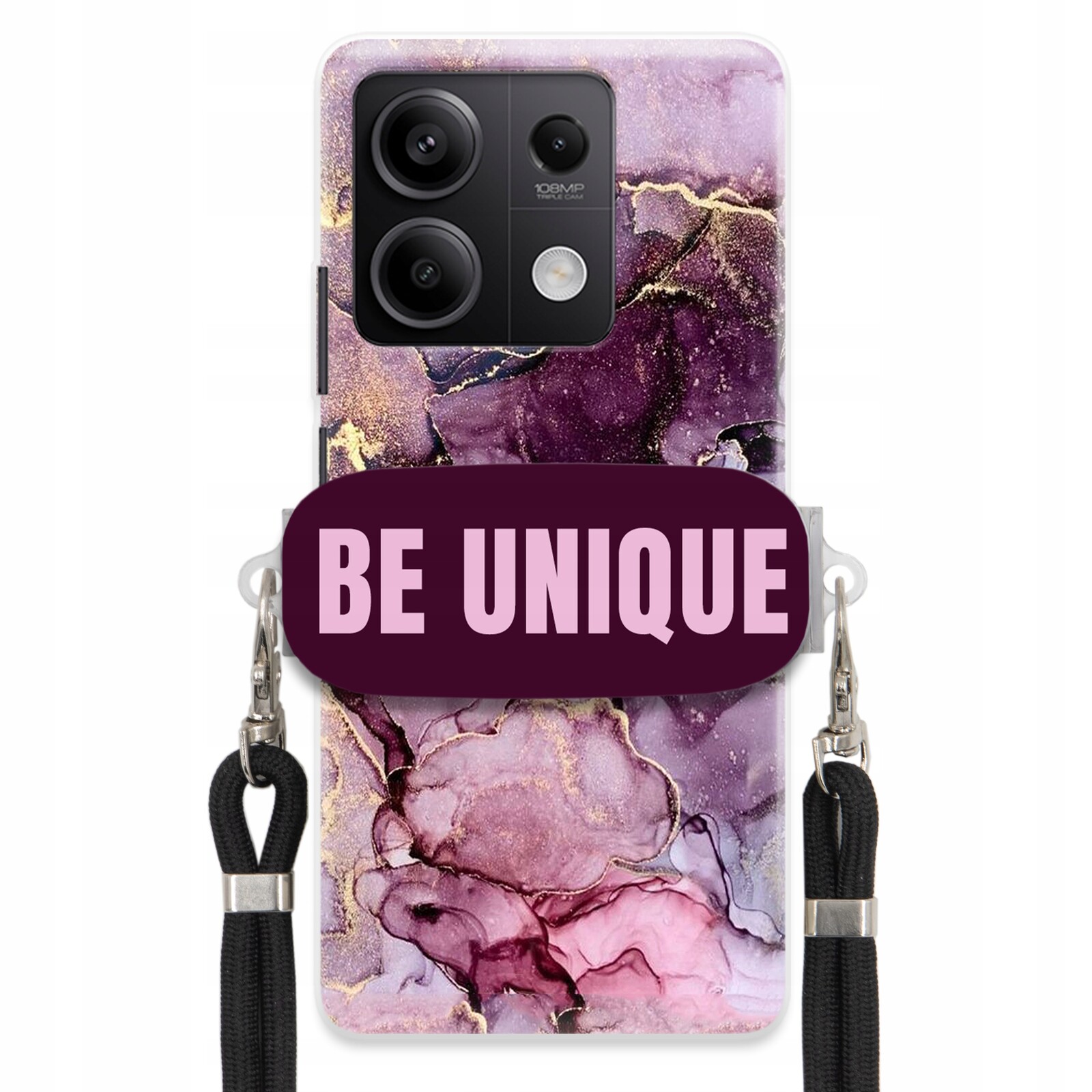 Pouzdro pro Xiaomi Redmi Note 13 5G úchytka na šňůrku Černá Fialová Mramorová