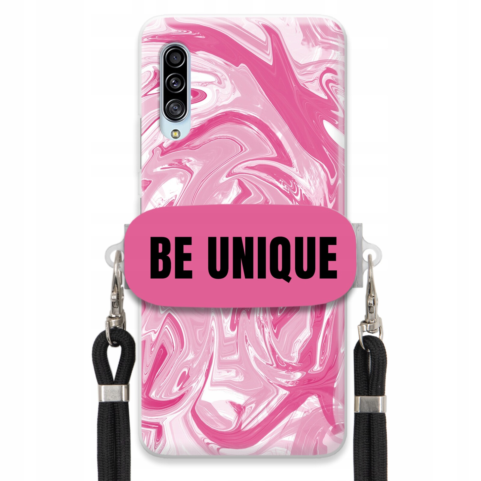 Pouzdro pro Samsung A90 Case úchyt šňůrka Černý Růžový Mramor Be Unique