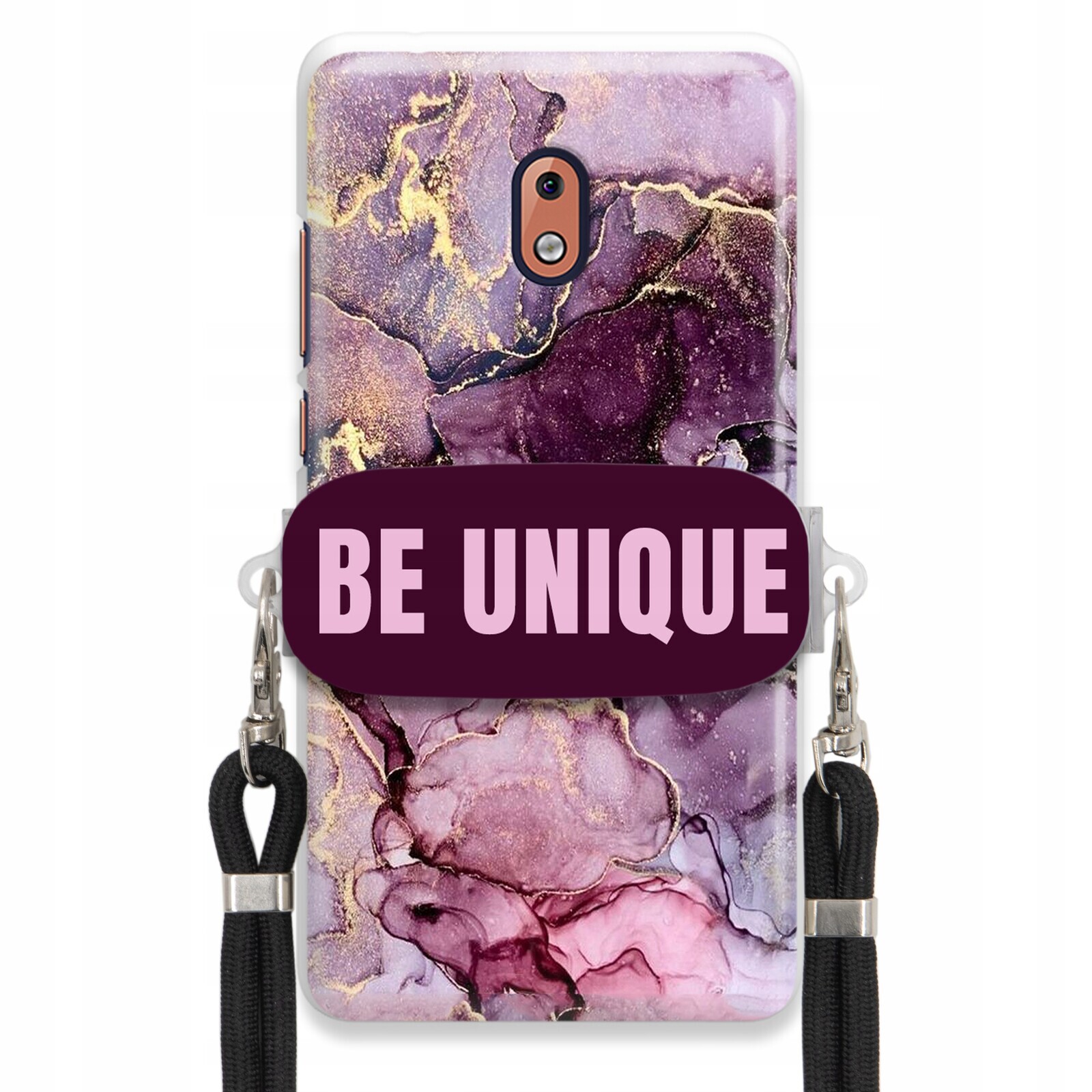 Pouzdro pro Nokia 2.1 úchytka na šňůrku Černý fialový mramor