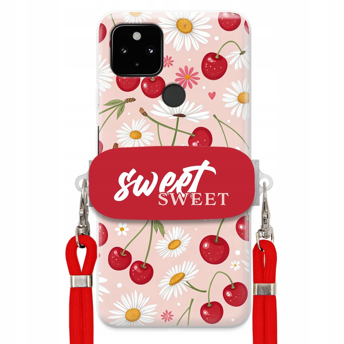 Pouzdro pro Google Pixel 4A 5G Červené vodítko držák Sweet Sweet Višňový Květ