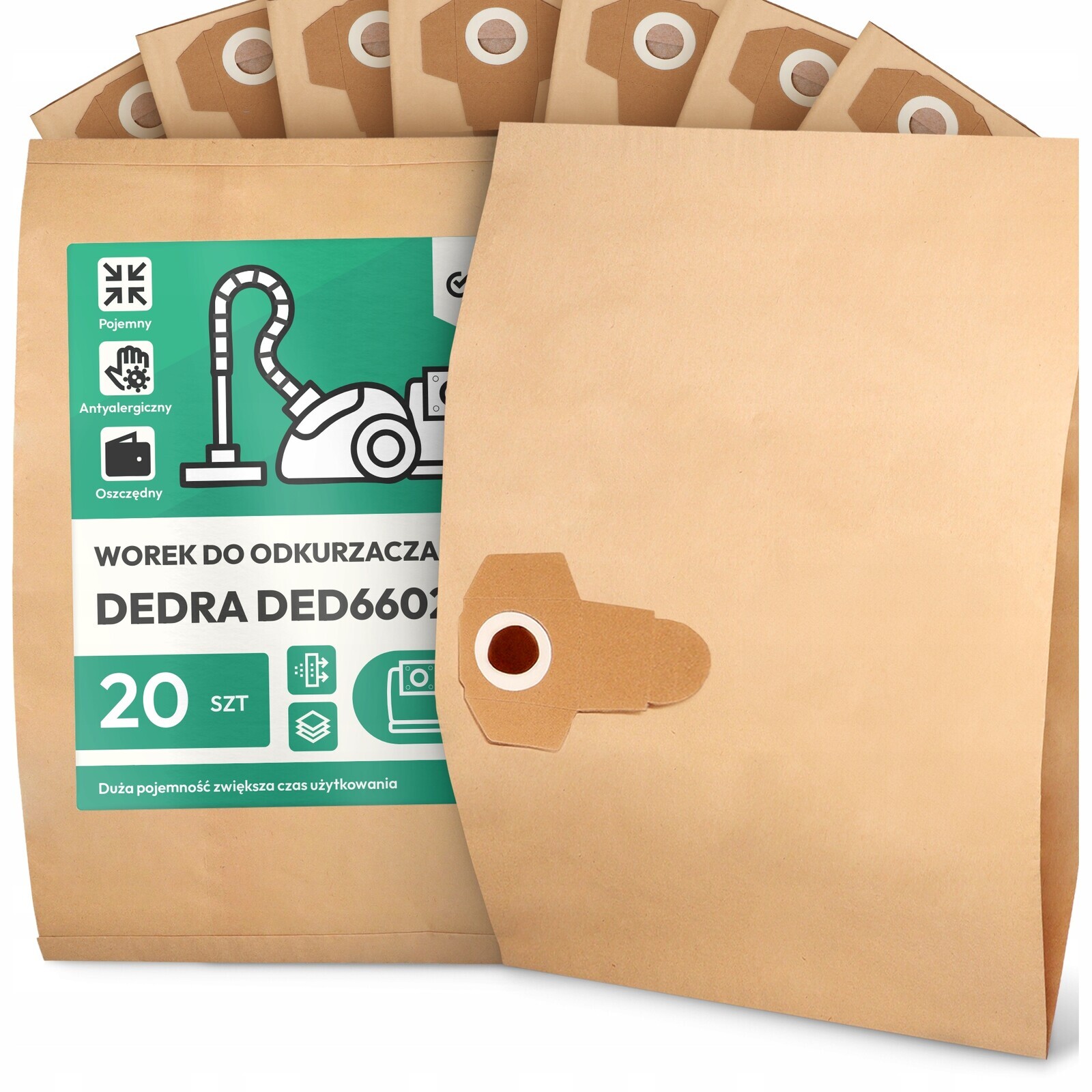 20 x Sáček Do Vysavače Dedra DED6602 Papírový 2-vrstvový Sáček Sáčky 2A