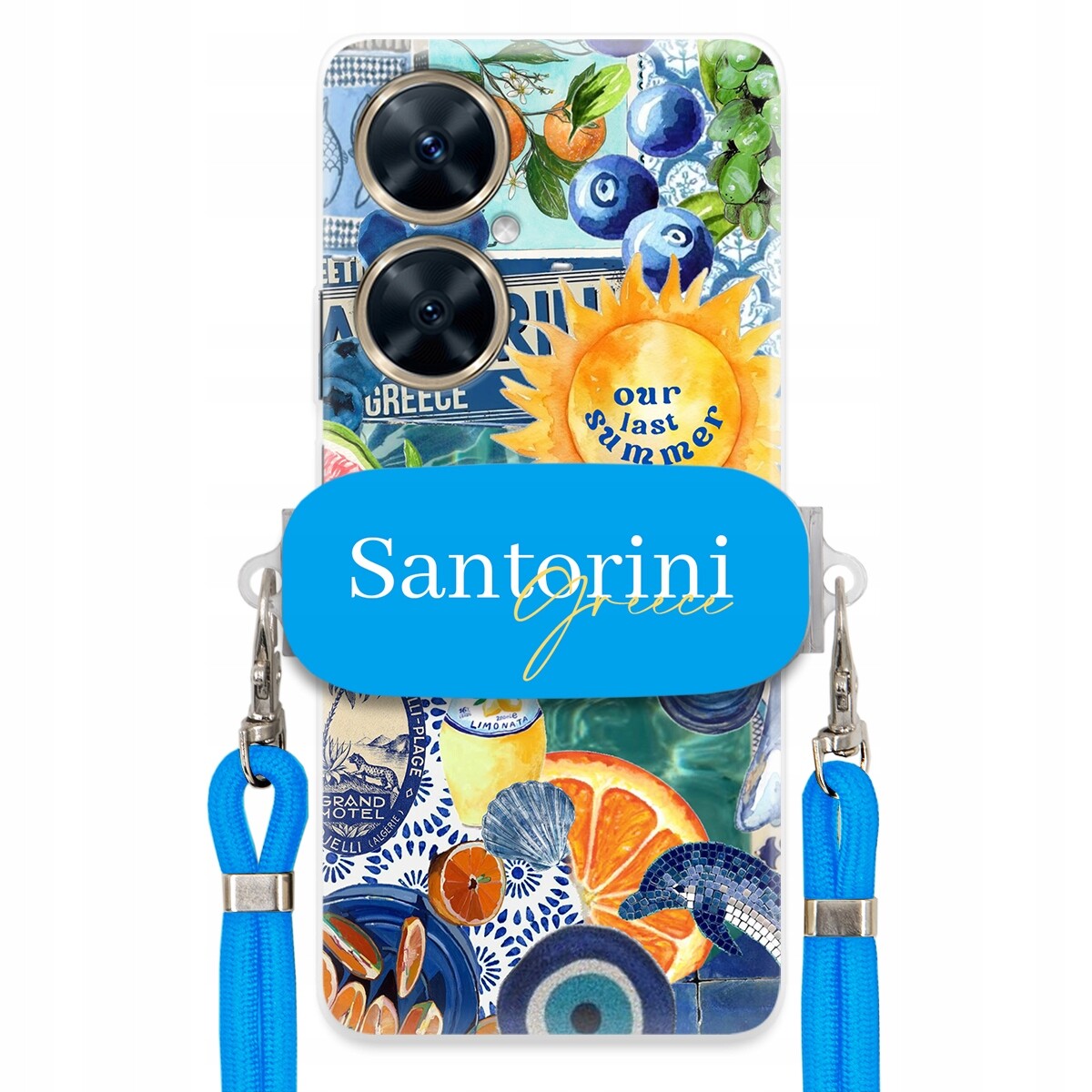 Pouzdro pro Huawei Nova 11i Modré Crossbody vodítko Držák Santorini Greece