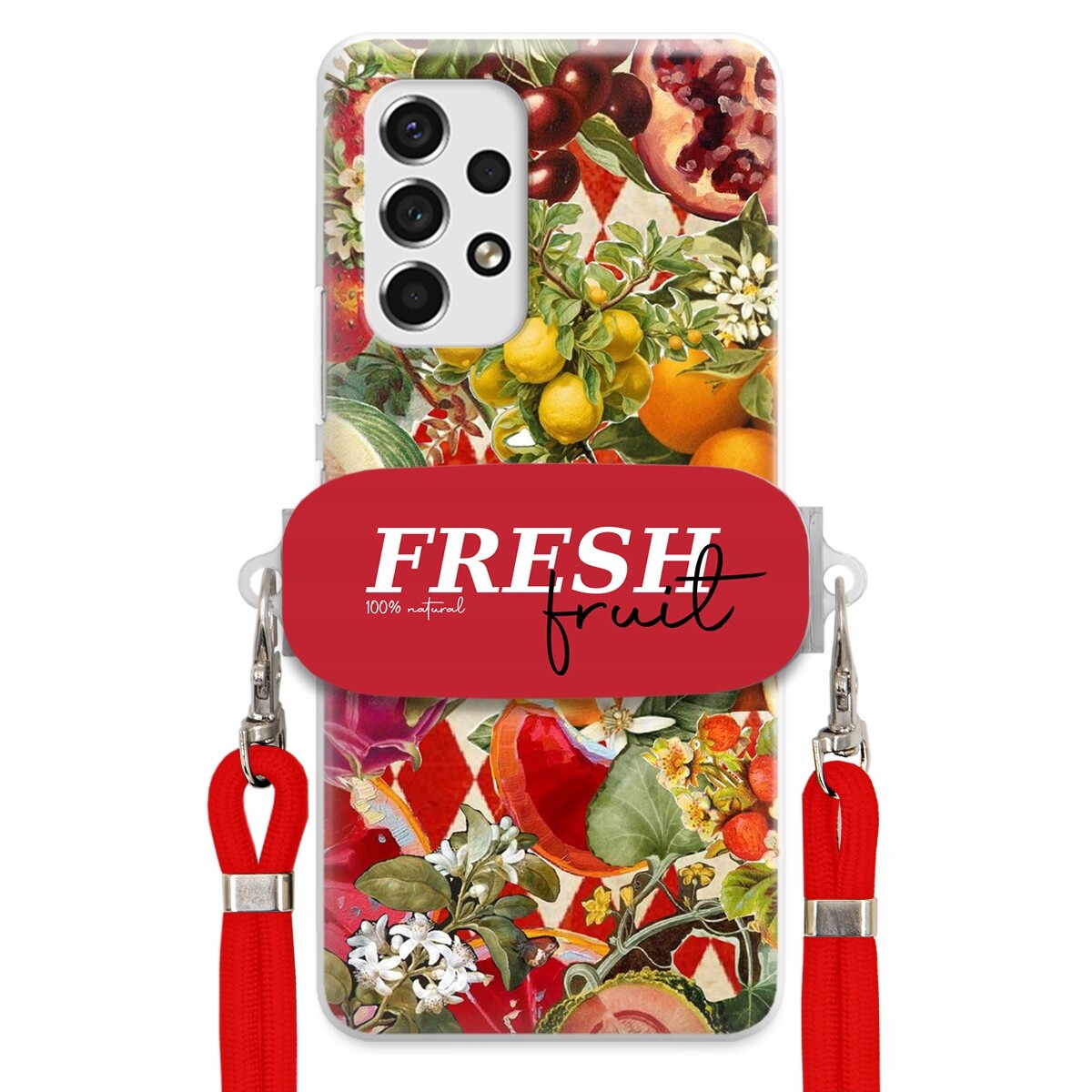 Pouzdro pro Samsung A53 5G Červené Crossbody vodítko Držák Fresh Fruit Ovoce