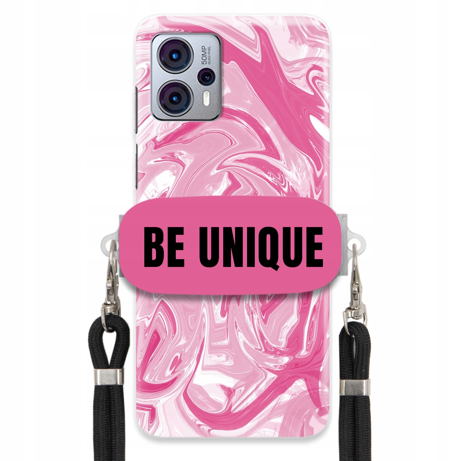 Pouzdro pro Motorola G23 Case Uchytky Šňůrka Černá Růžová Mramor Be Unique