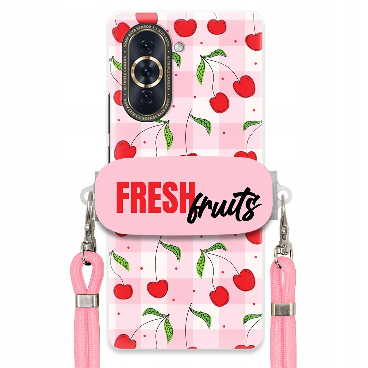 Pouzdro pro Huawei Nova 10 Case Držák Šňůrka Růžová Fresh Fruits Mřížka