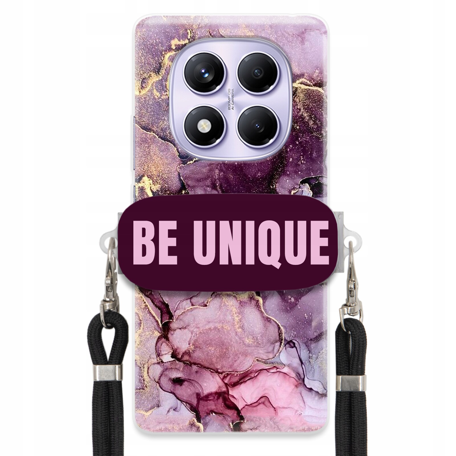 Pouzdro pro Xiaomi Redmi Note 14 Pro 5G Uchywt Šňůra Černá Fialová Mramorová
