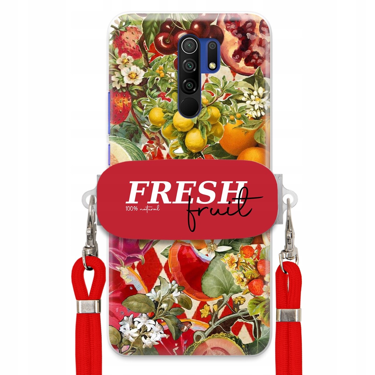 Pouzdro pro Xiaomi Redmi 9 Červené Crossbody vodítko Držák Fresh Fruit Ovoce