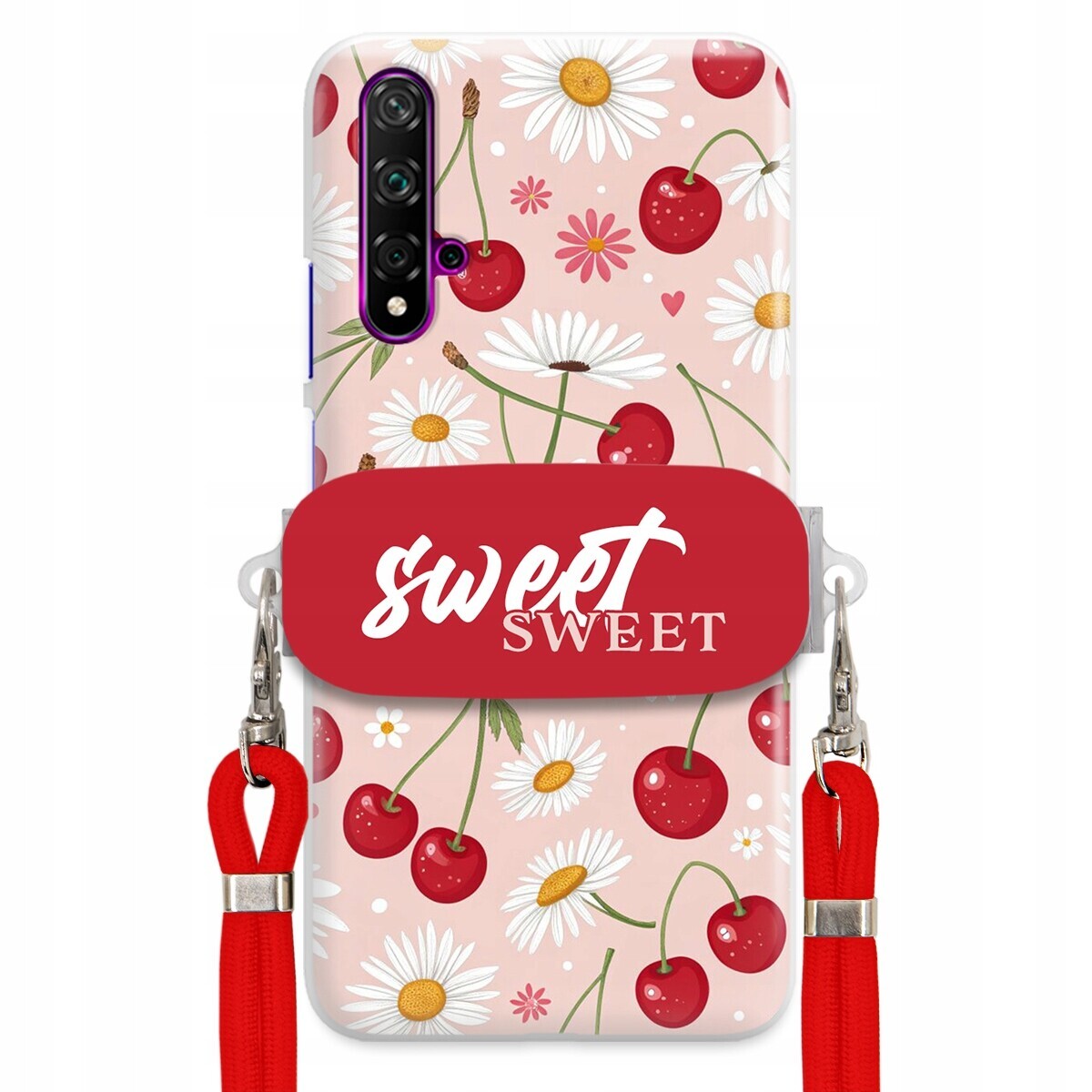 Pouzdro pro Huawei Nova 5 Červené vodítko držák Crossbody Sweet Višňový Květ