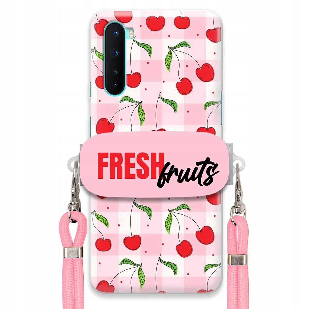 Pouzdro pro Oneplus Nord Case Držák Šňůrka Růžová Fruits Mřížka Ovoce