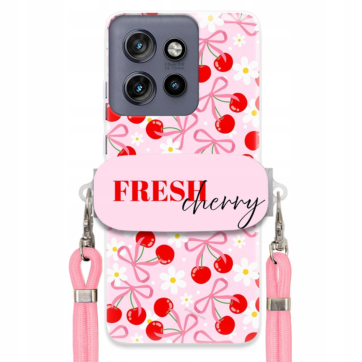 Pouzdro pro Motorola Edge 50 Neo Case Držák Šňůrka Růžová Cherry Kokardy