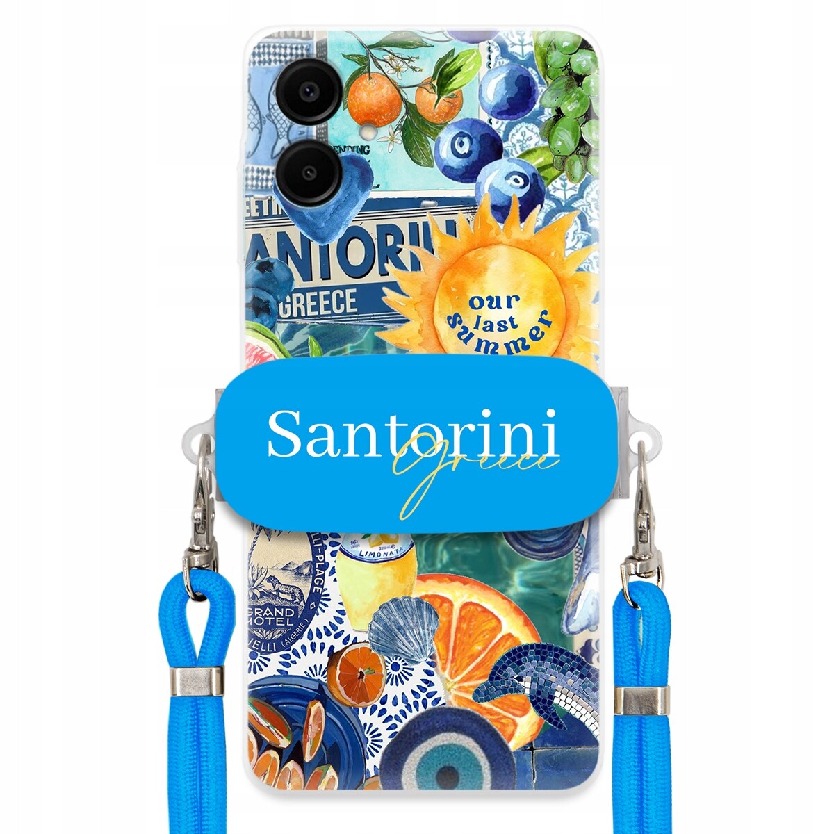 Pouzdro pro Samsung A06 Modré Crossbody vodítko držák Santorini Sea Vibes